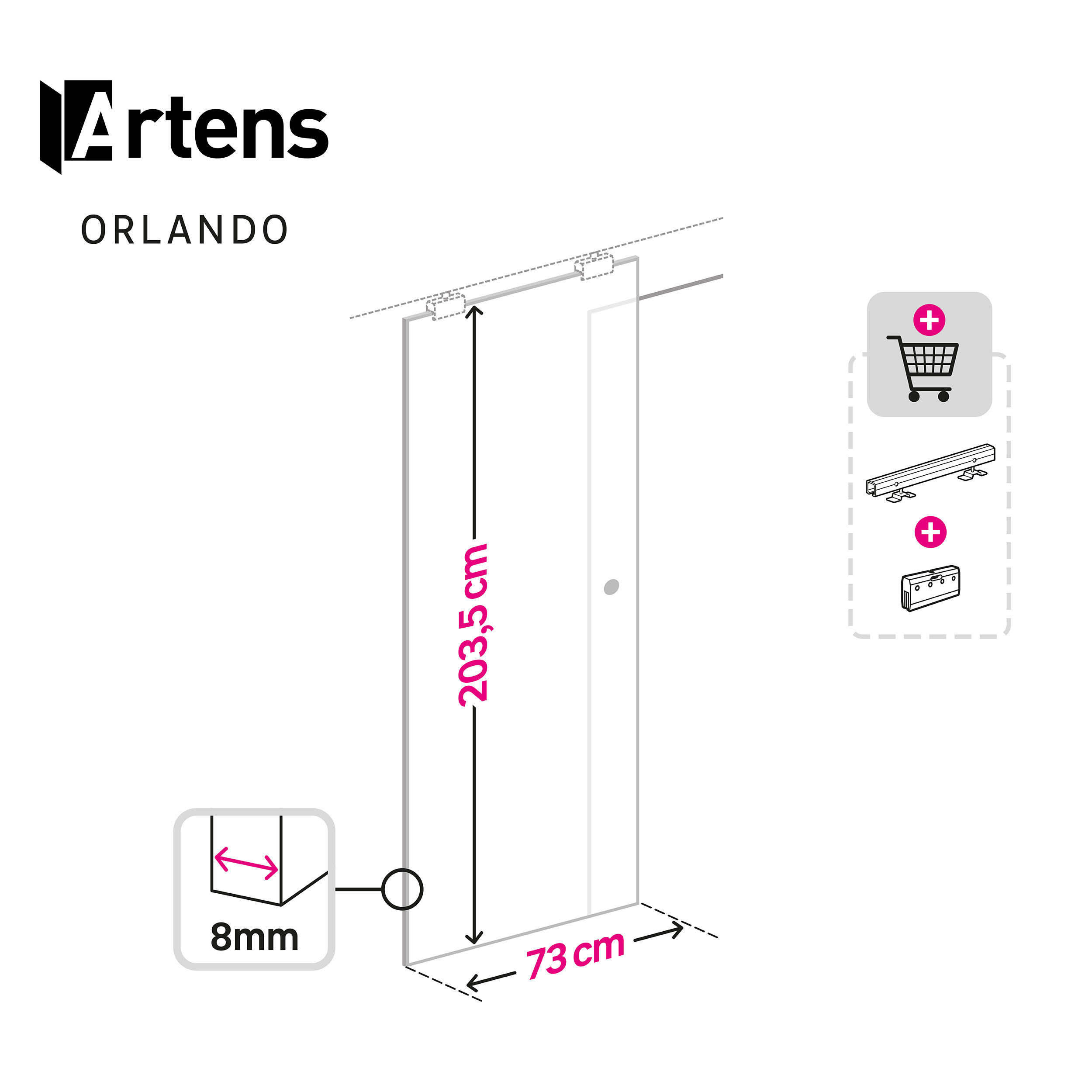 Puerta de interior corredera con cristal templado incluido Artens Orlando mate acabado Acido anchura 73cm - 2