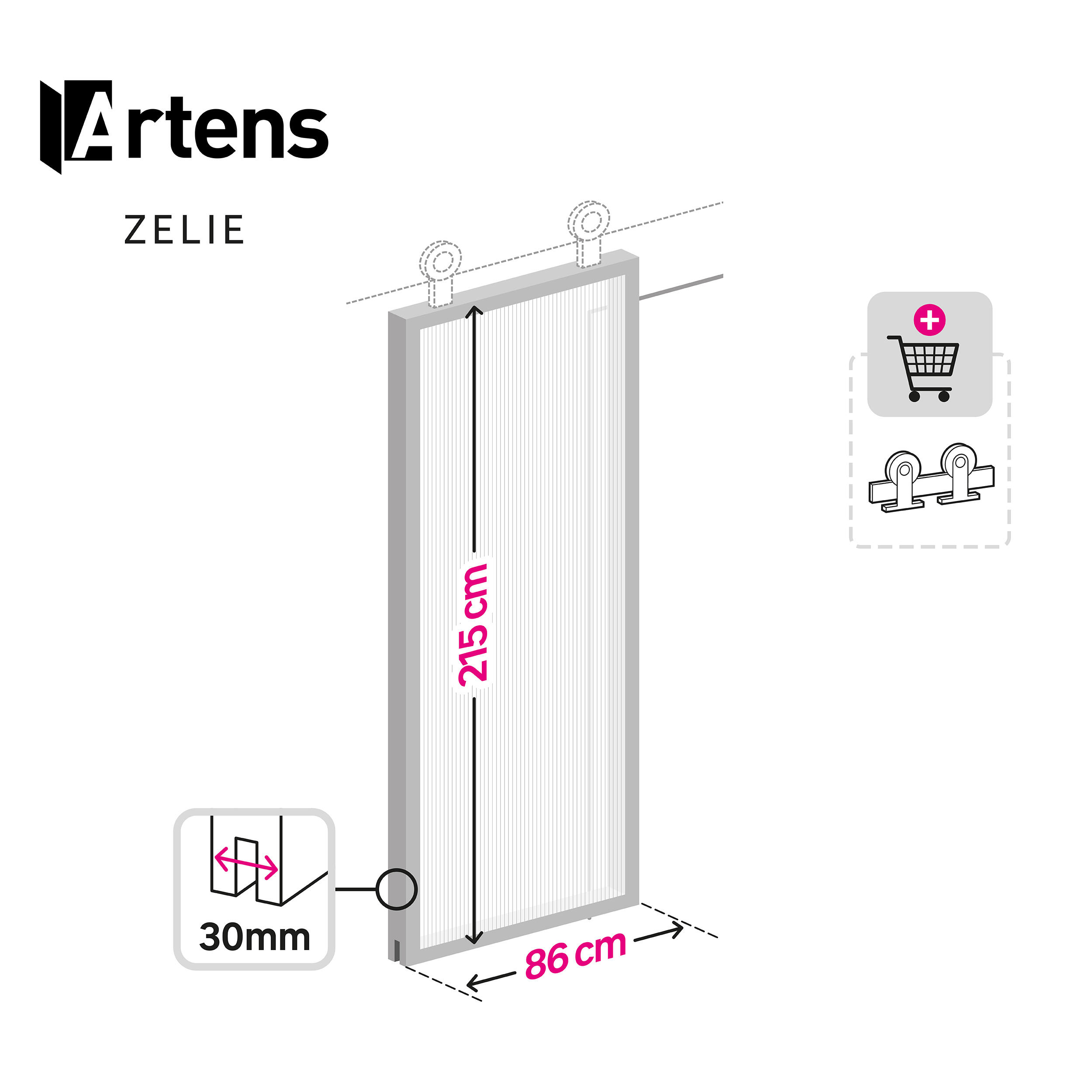 Anta per porta scorrevole ARTENS Zelie in alluminio nero L 86 x H 215 cm sp.30 mm reversibile - 7