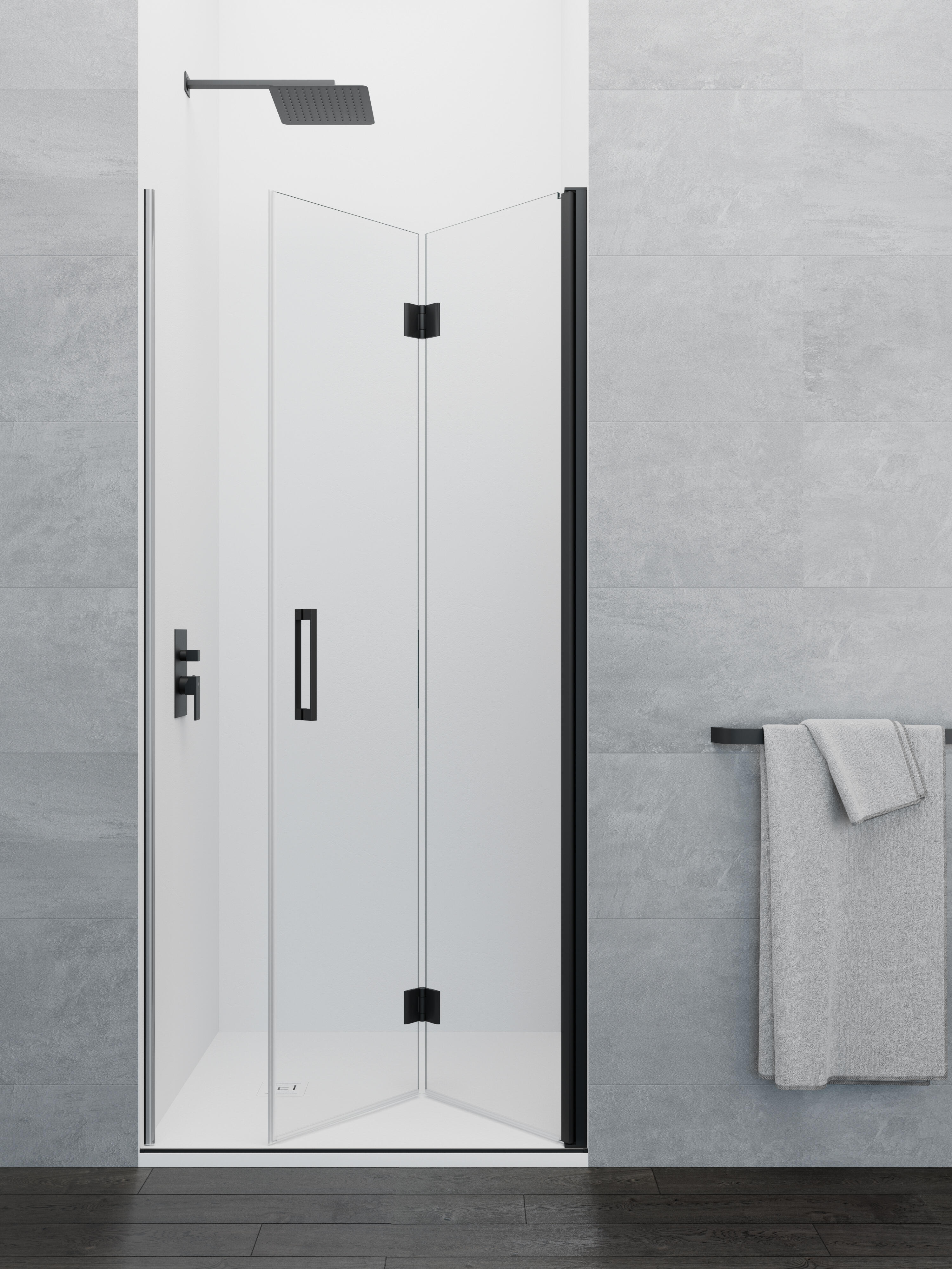 Mampara de ducha frontal plegable transparente fold perfil negro (97.5-99)x195 cm