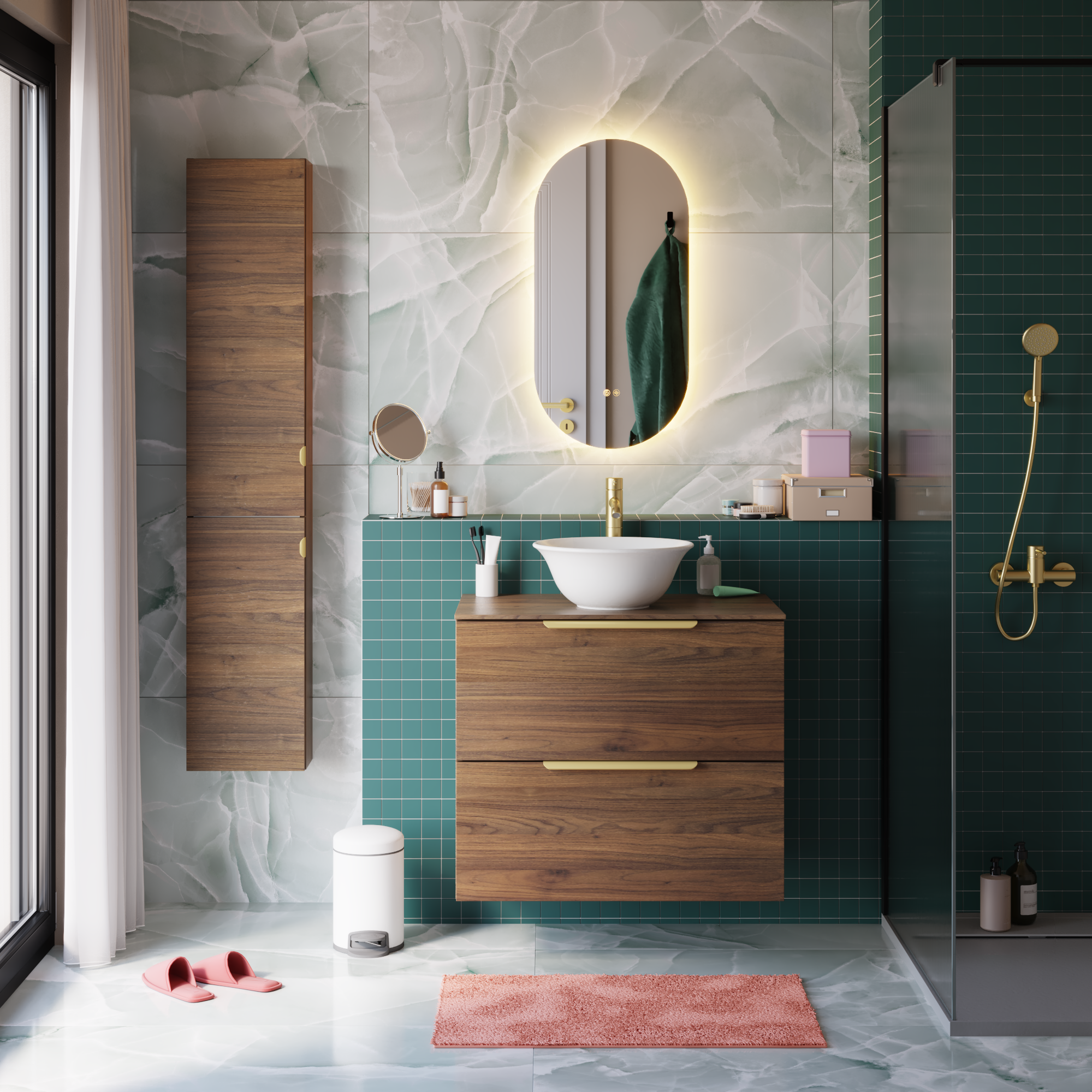 Espejo de baño con luz LED ambiente,  Modern Pill incoloro con antivaho, táctil 40x80cm - 11