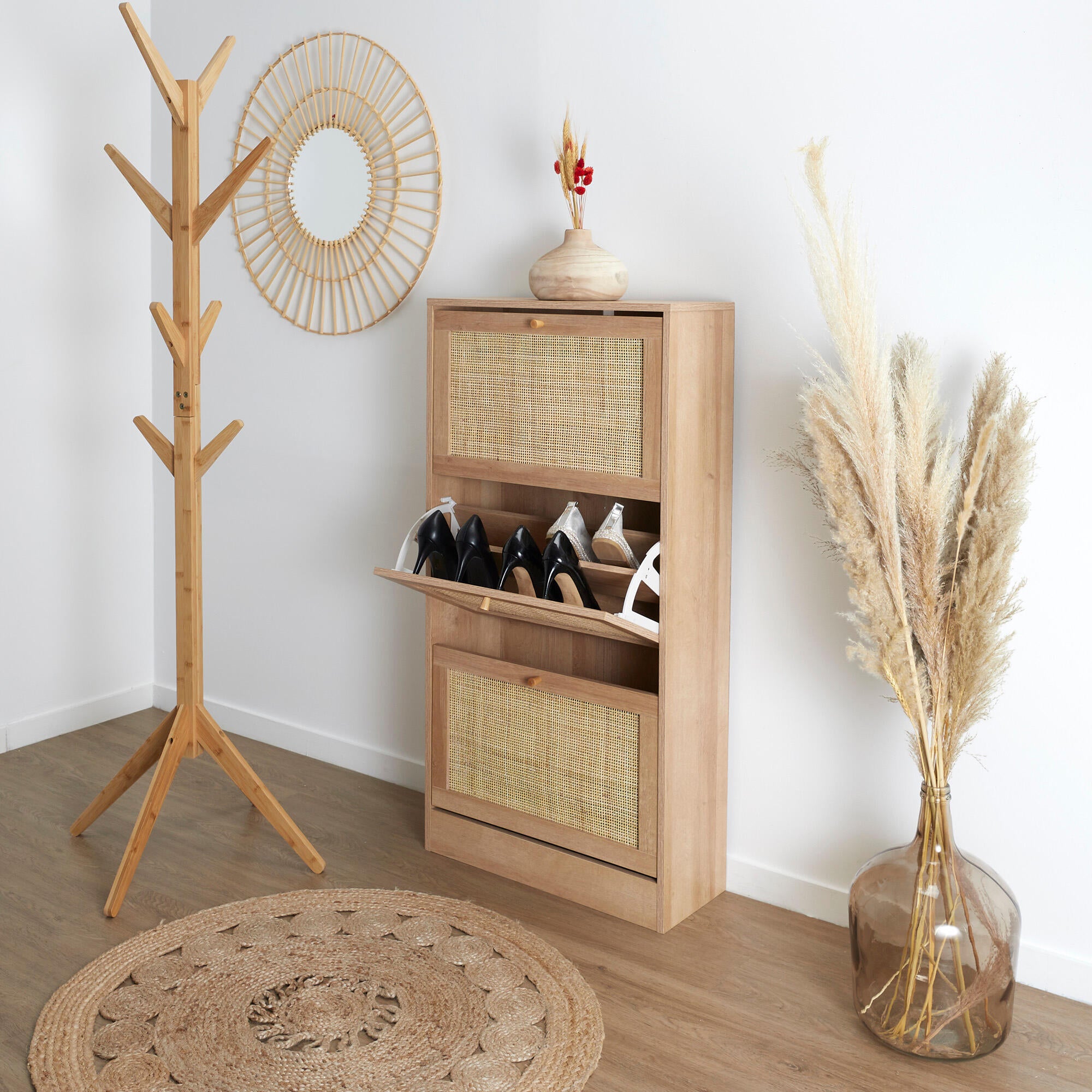 Sapateira Bali com 3 portas castanho 60x24x113cm - 9