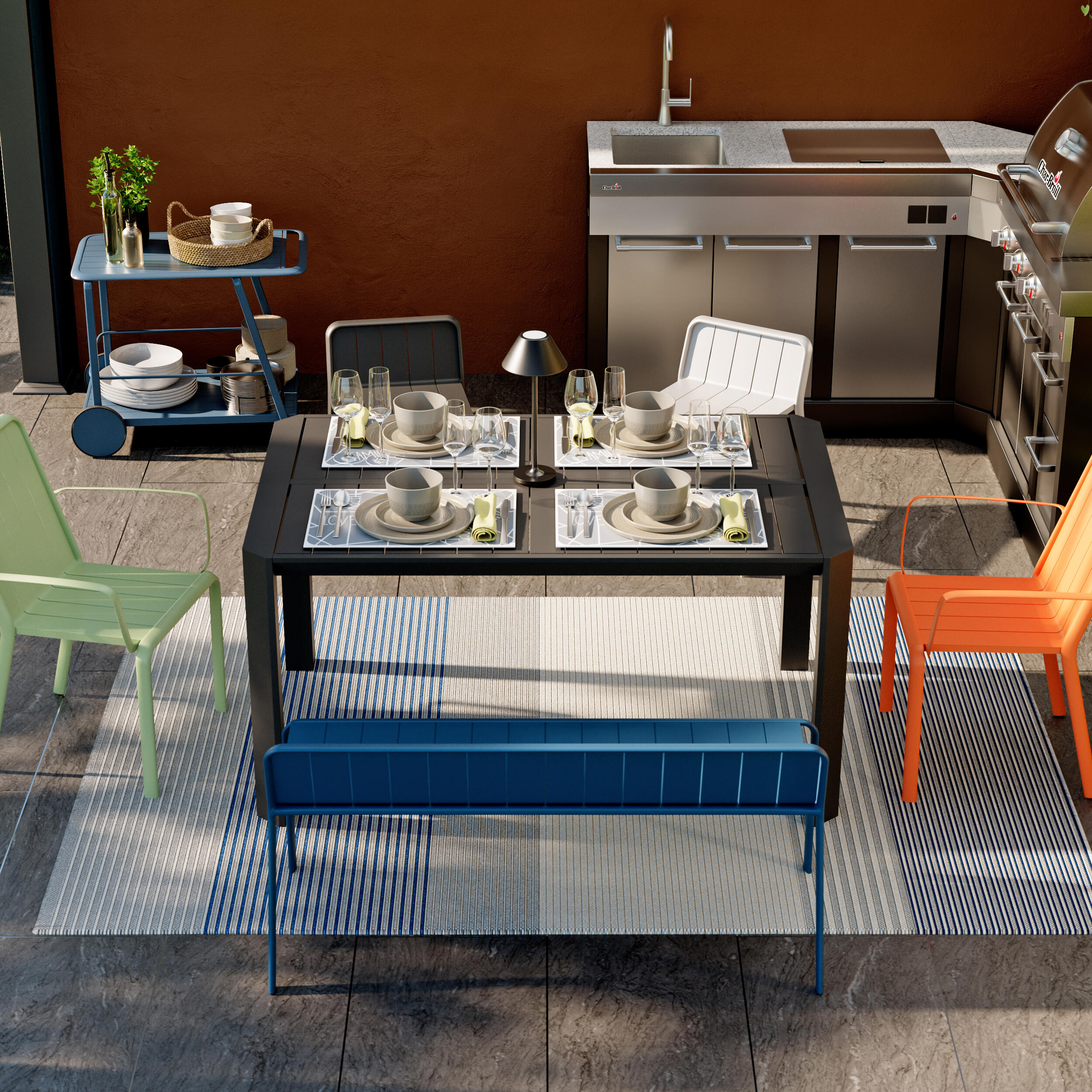 Panca da giardino in alluminio blu Idaho NATERIAL, 2 posti - 3