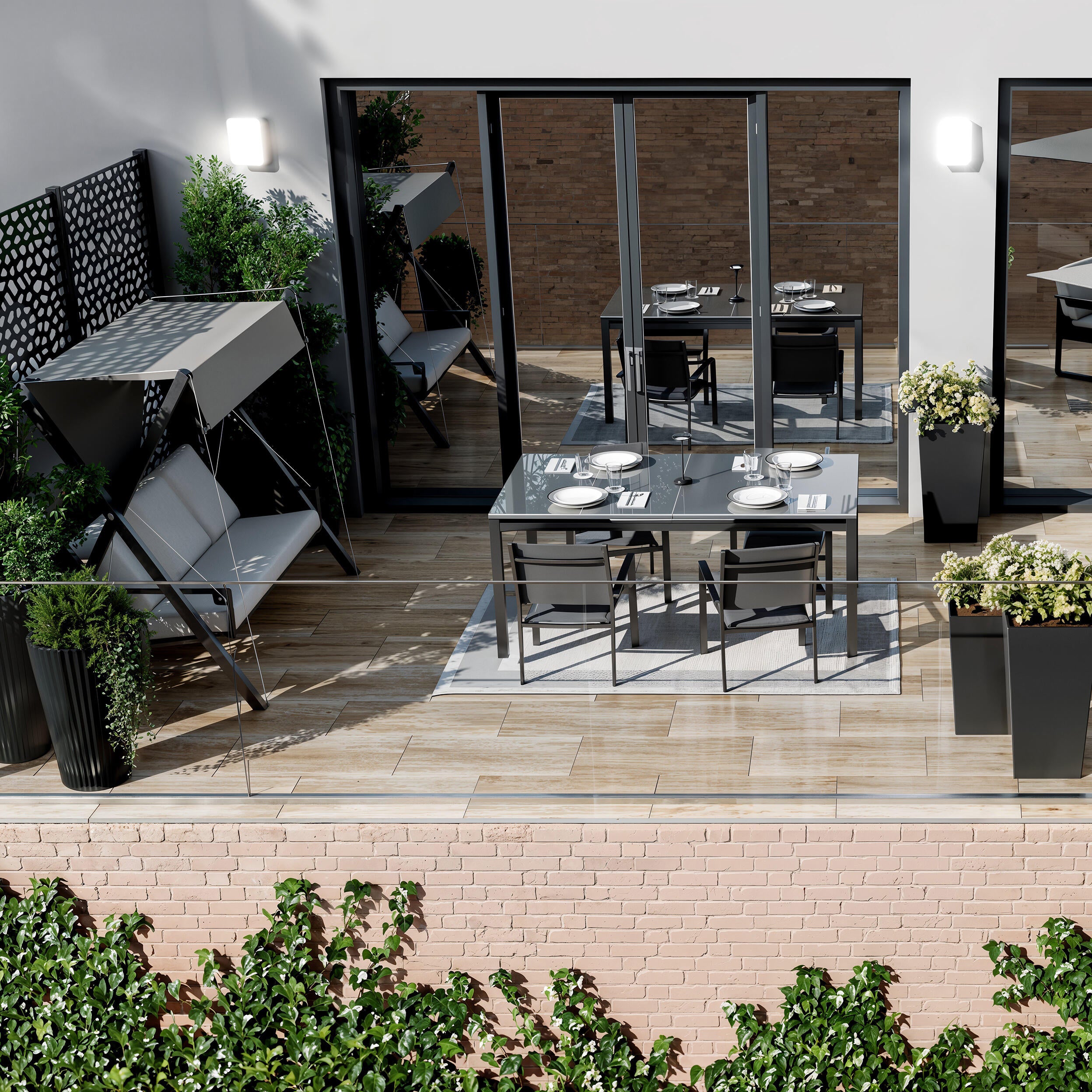 Tavolo da giardino allungabile Odyssea II NATERIAL in alluminio antracite con piano in vetro per 6 persone 180/240x100cm - 9