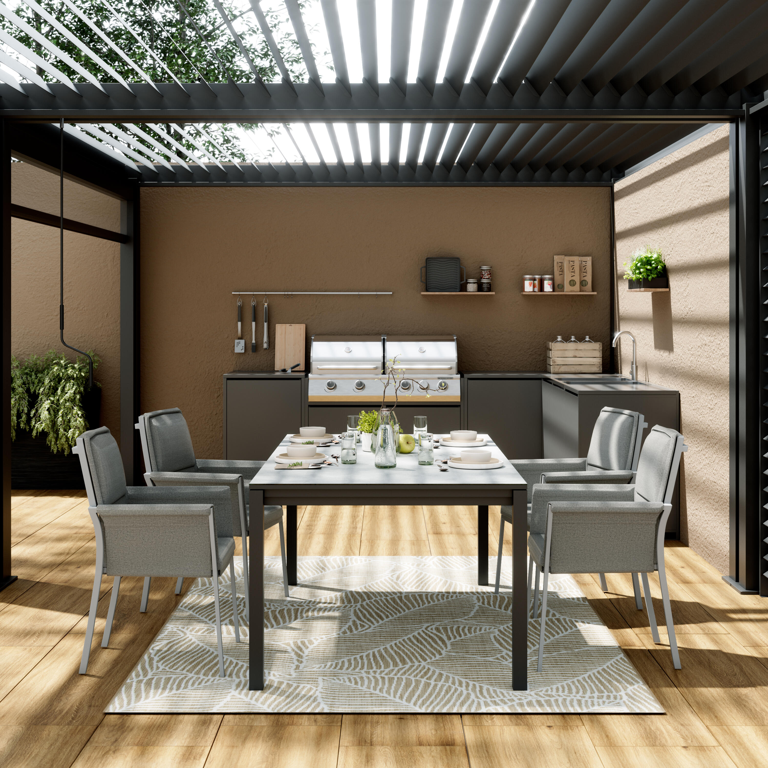 Tavolo da giardino allungabile Odyssea NATERIAL in alluminio antracite con piano in vetro  per 8 persone 180/240x100cm - 6