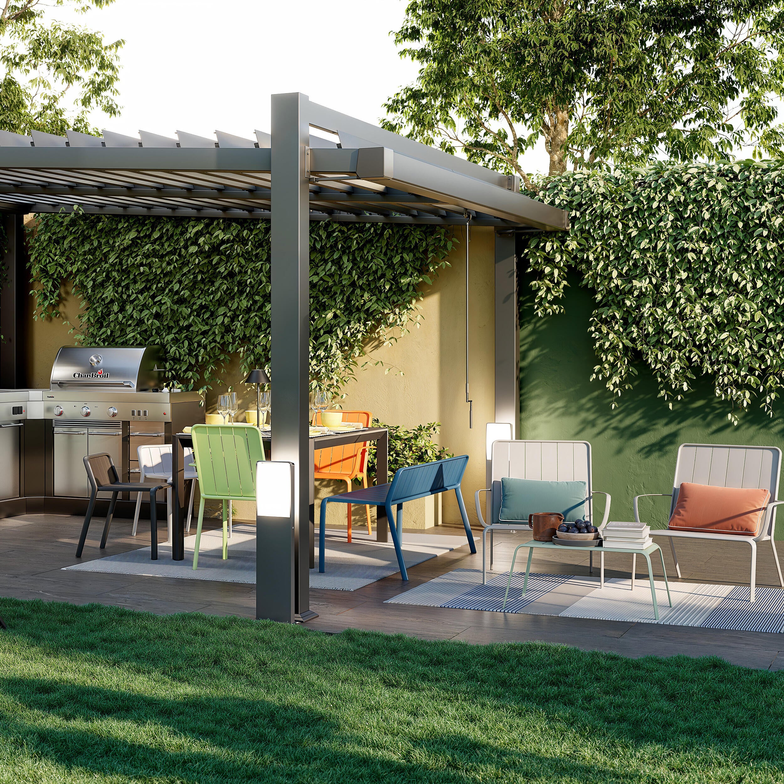 Sgabello da giardino in alluminio Idaho NATERIAL, struttura e seduta in alluminio grigio - 3