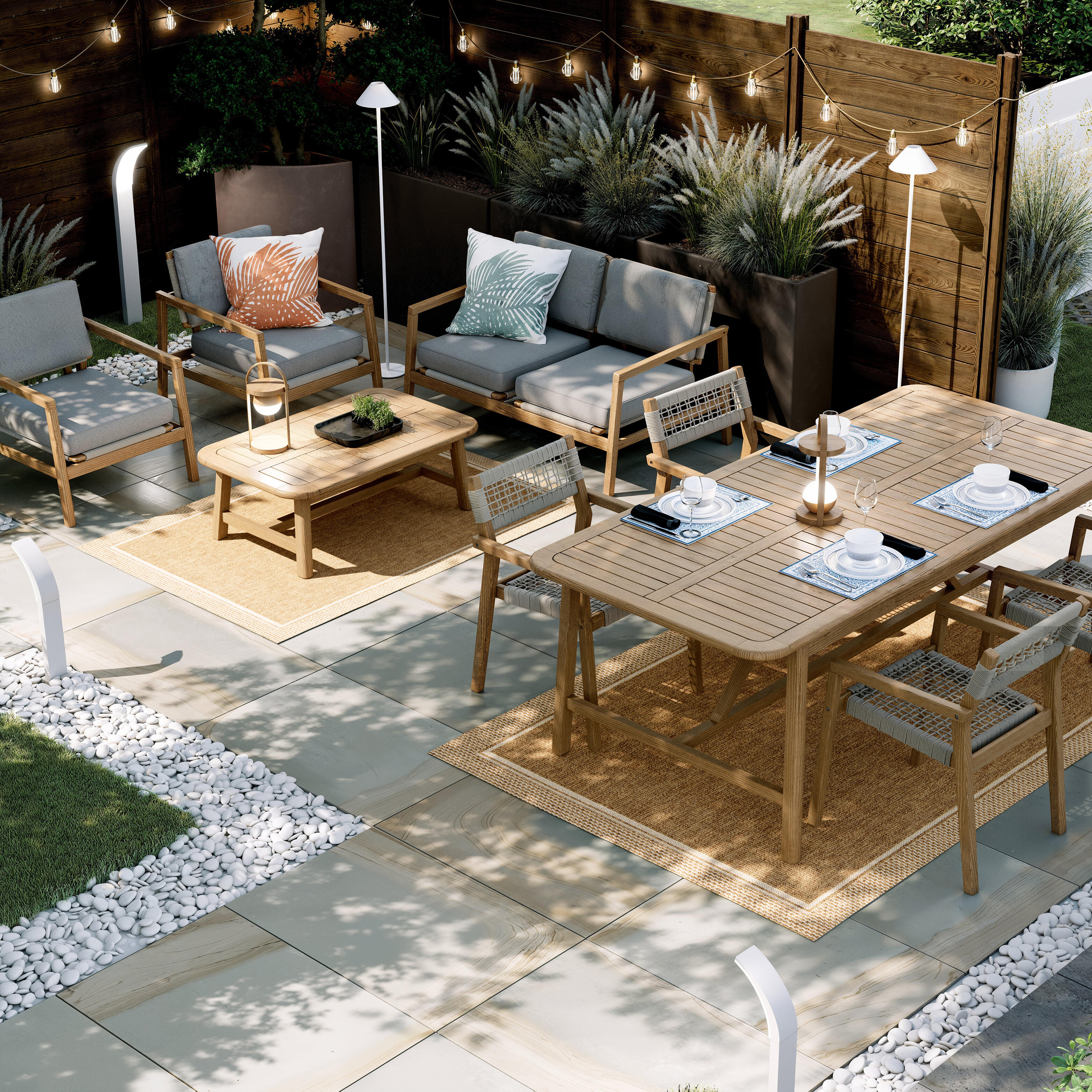 Sedia da giardino con braccioli Oasis NATERIAL, struttura in acacia legno, seduta in corda, 2 pezzi - 8