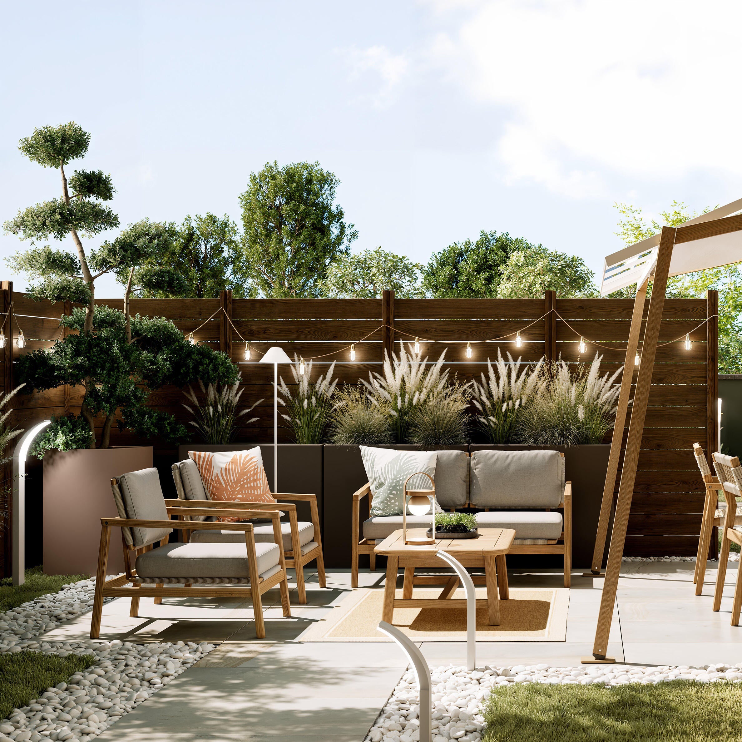 Poltrona da giardino con cuscino beige e braccioli Oasis NATERIAL da 2 posti, struttura in acacia marrone seduta in acacia marrone, L 66 x H 74 x P 80 cm, set da 2 pezzi - 16