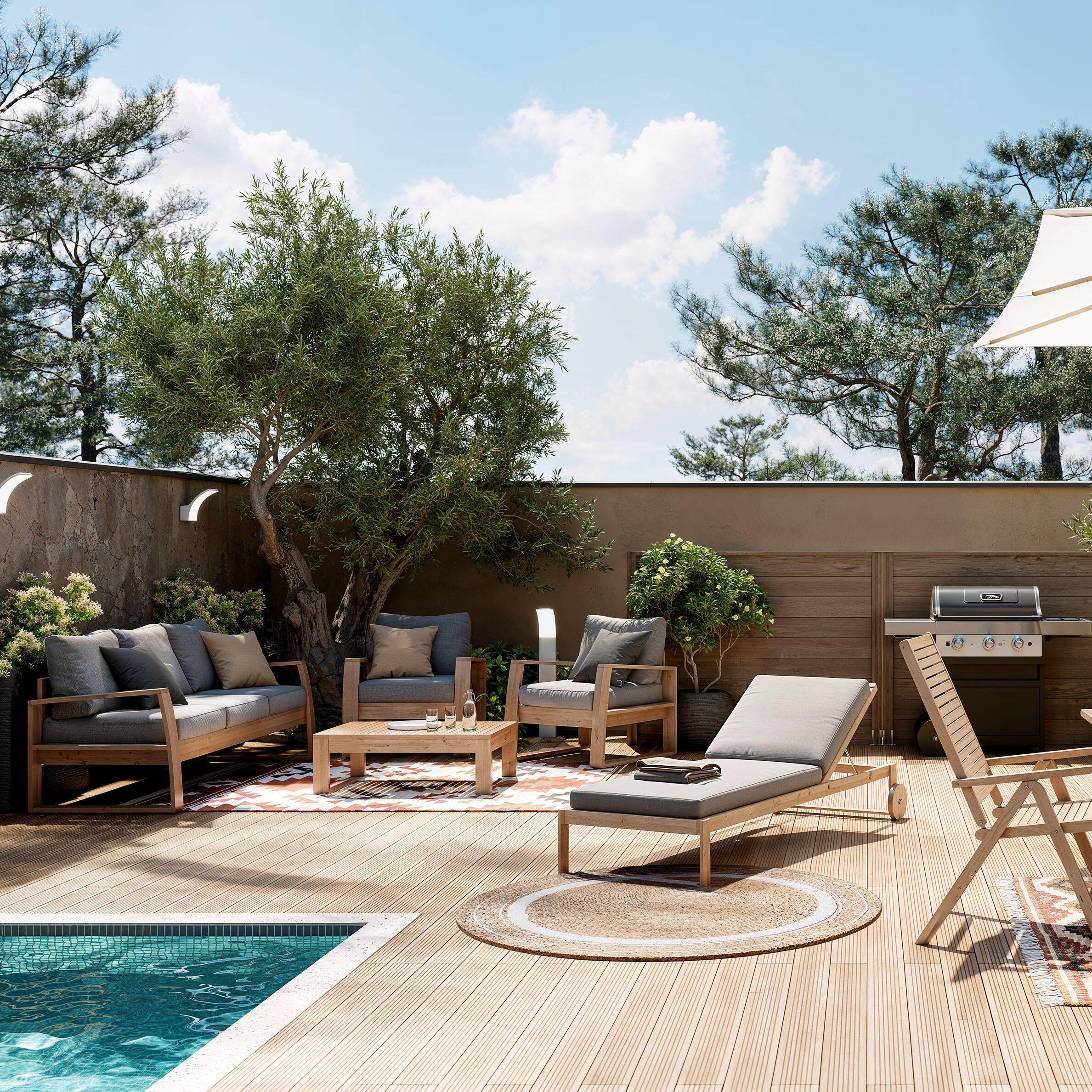 Poltrona da giardino con cuscino beige e braccioli Oasis NATERIAL da 2 posti, struttura in acacia marrone seduta in acacia marrone, L 66 x H 74 x P 80 cm, set da 2 pezzi - 15