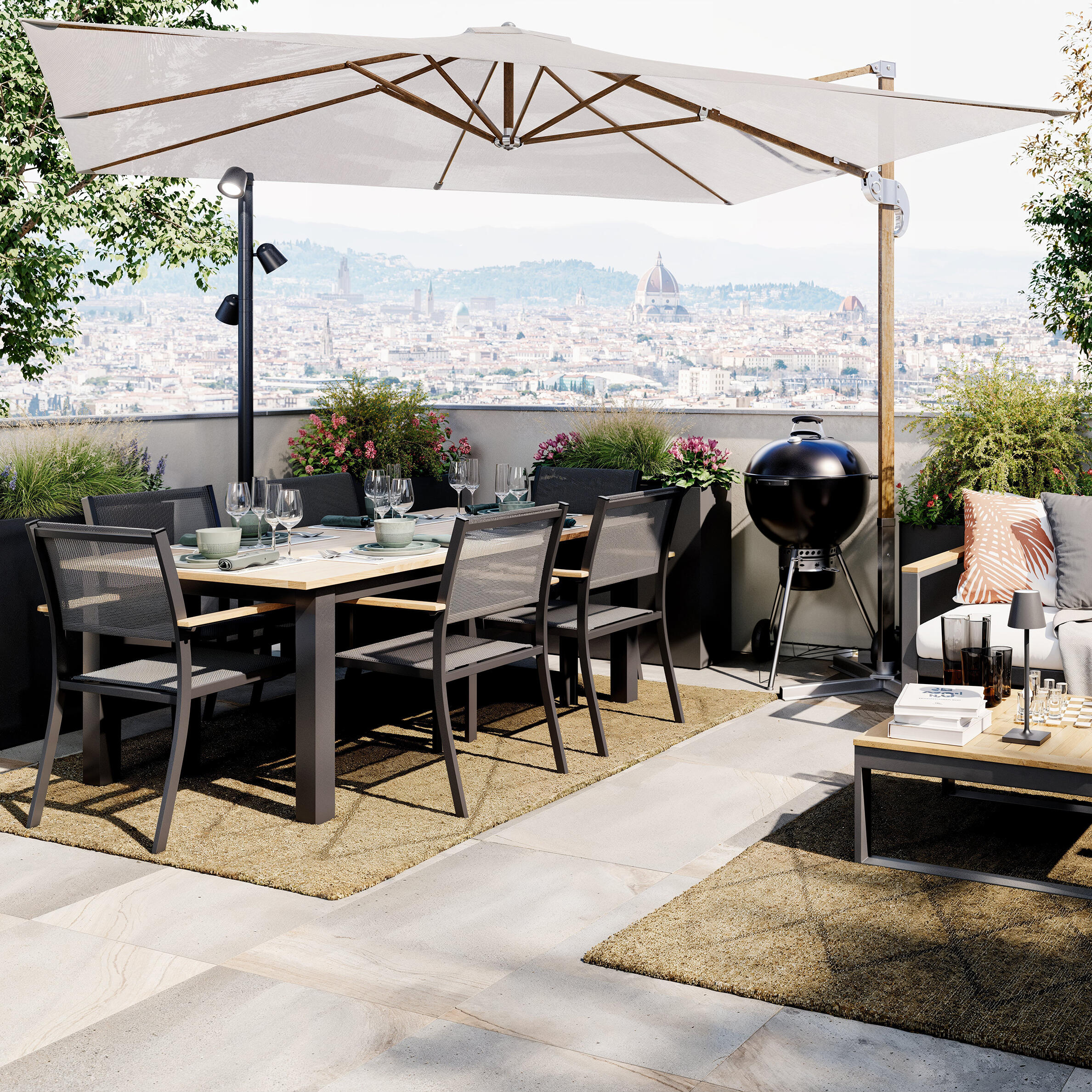 Tavolo da giardino allungabile Oris NATERIAL in alluminio grigio con piano in eucalipto per 6 persone 180/240x100cm - 4