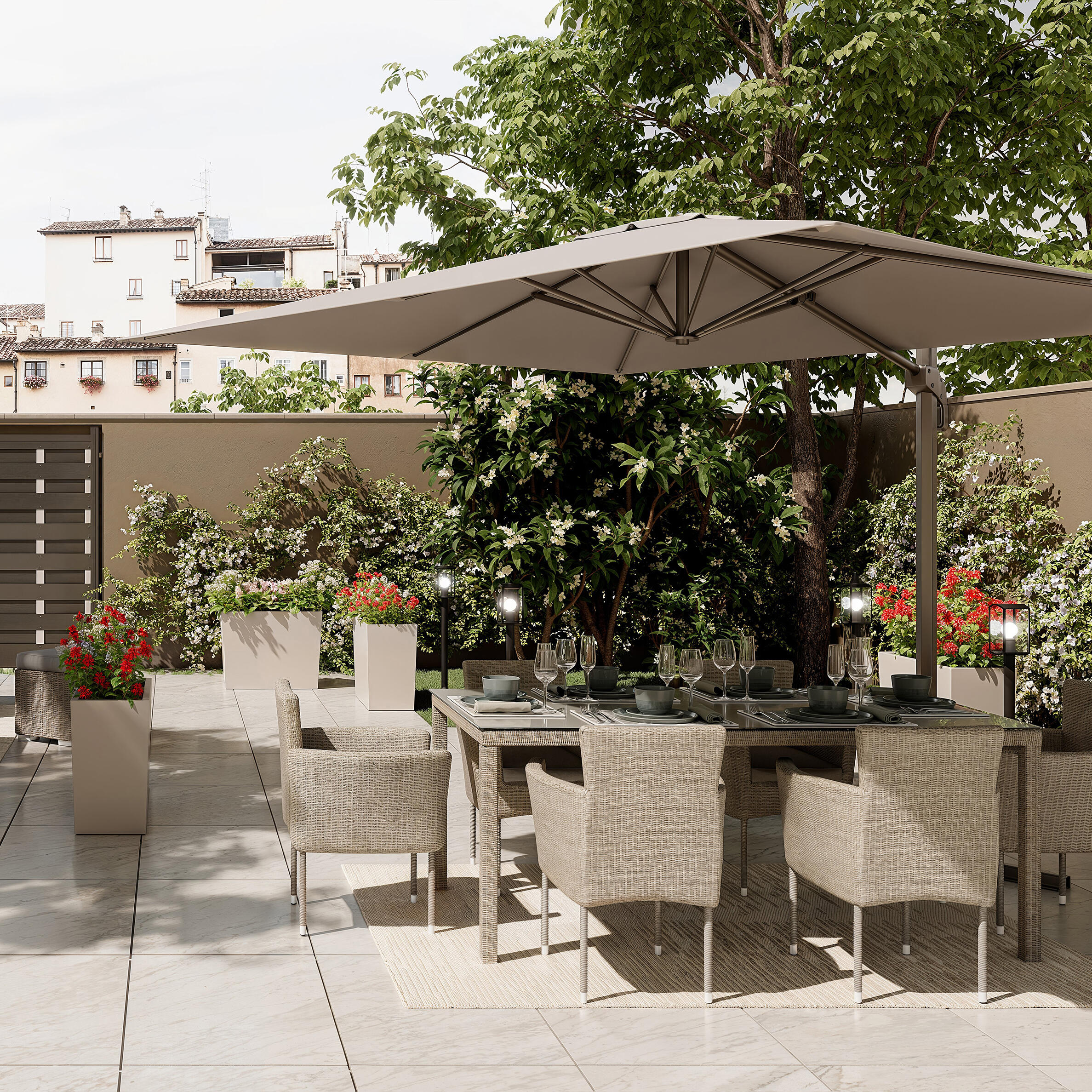 Poltrona da giardino con cuscino antracite e braccioli Davos NATERIAL, struttura in alluminio grigio seduta in rattan sintetico grigio, L 57 x H 88 x P 59.5 cm - 3