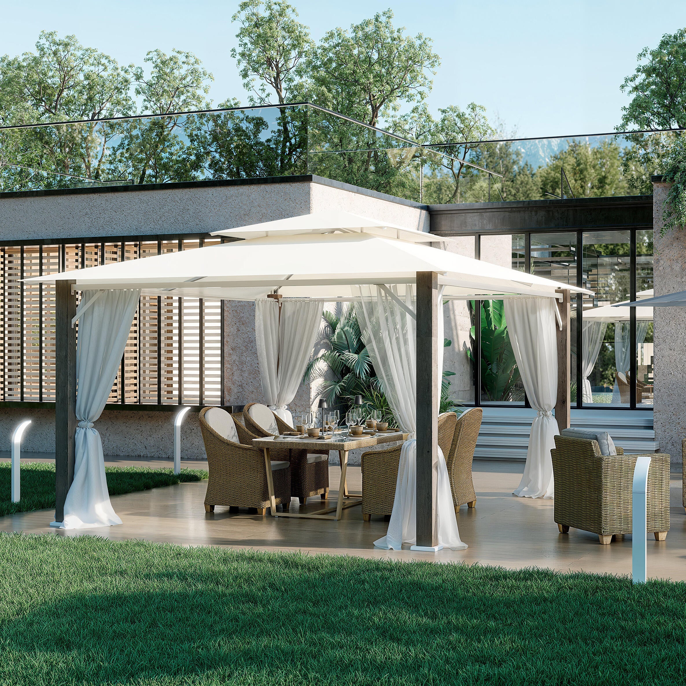 Tavolo da pranzo per giardino Medena NATERIAL in alluminio con piano in vetro beige per 6 persone 100x200cm - 6