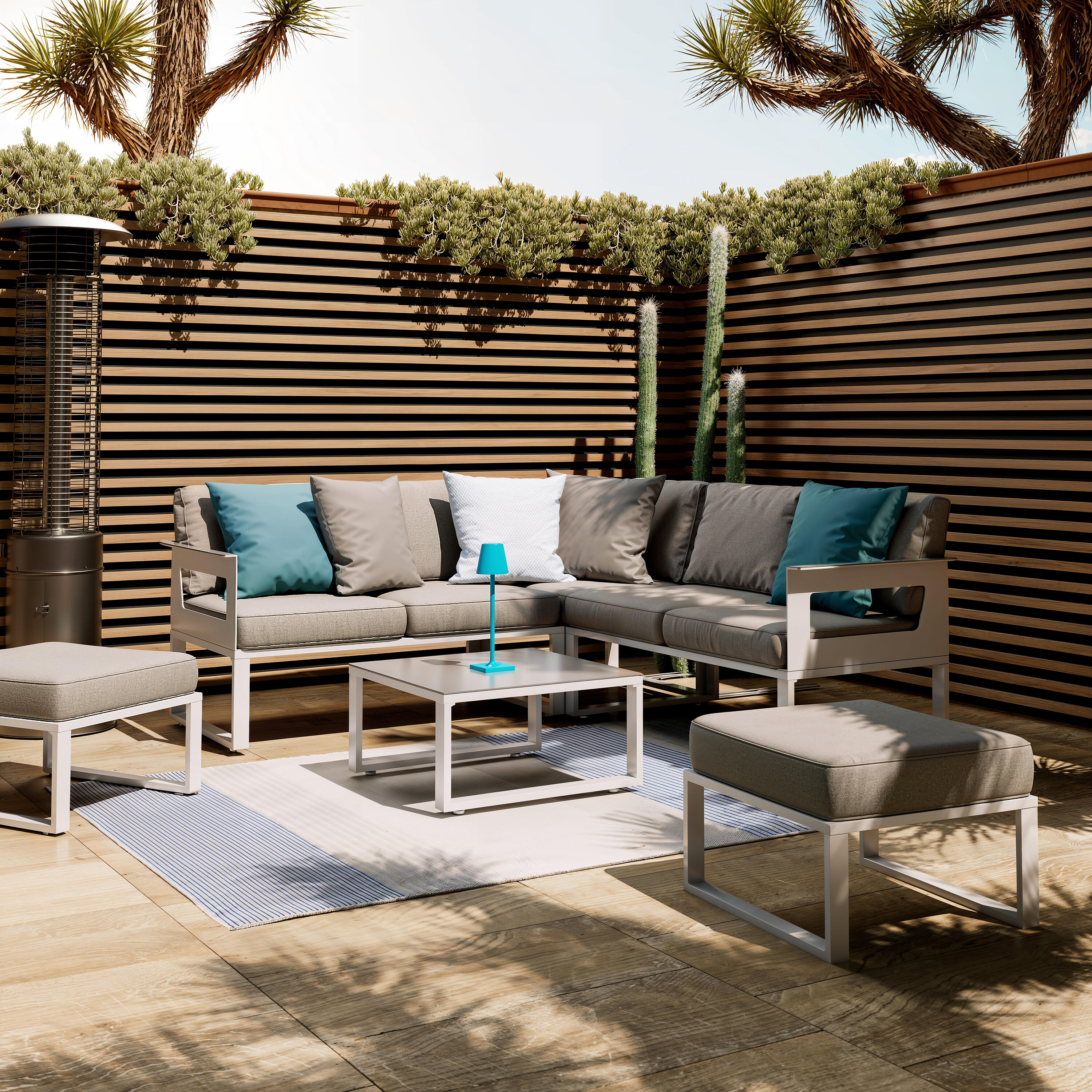 Salotto da giardino angolare per 7 persone bianco Odyssea NATERIAL con cuscini in poliestere grigio - 4