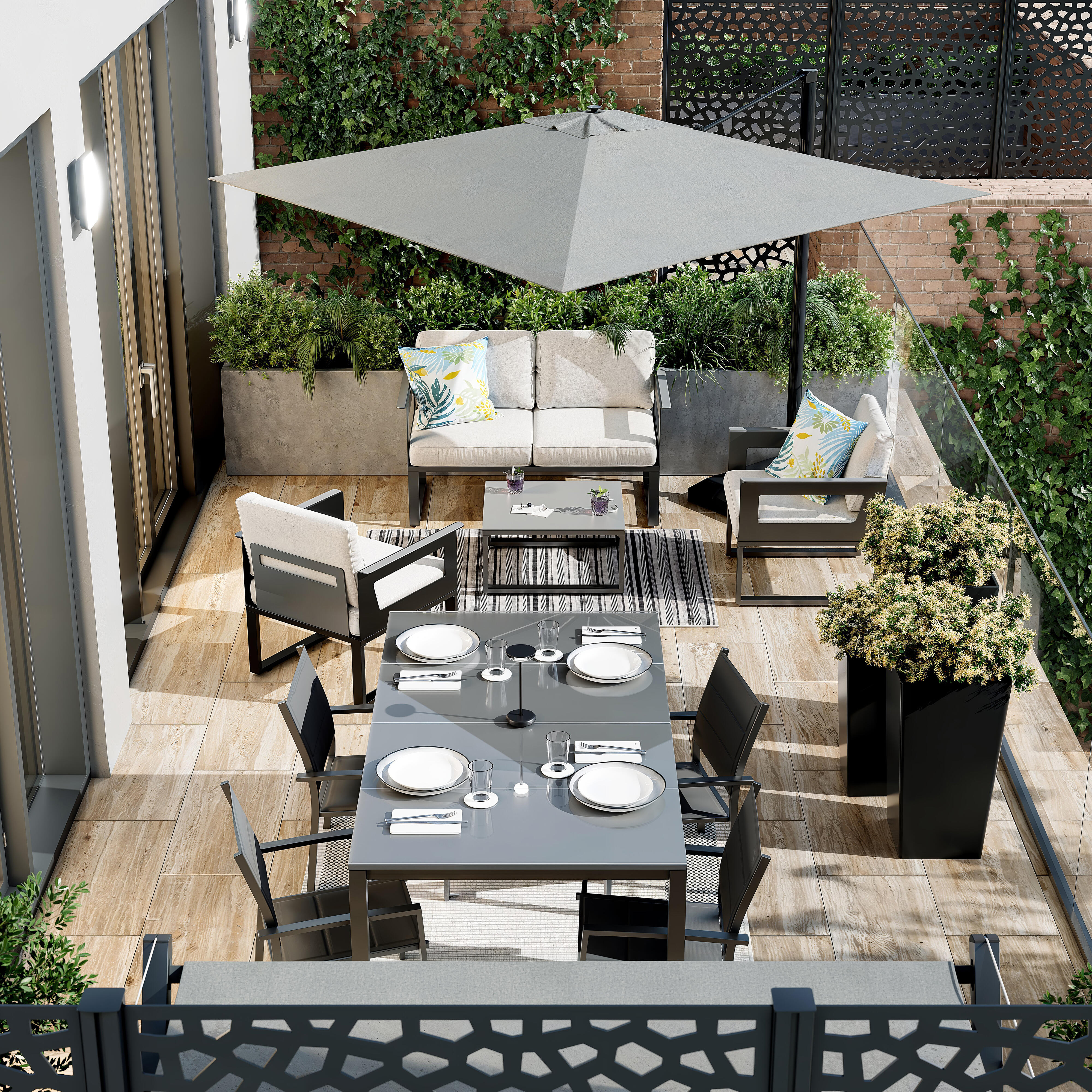 Tavolo da giardino allungabile Odyssea II NATERIAL in alluminio antracite con piano in vetro per 6 persone 180/240x100cm - 7