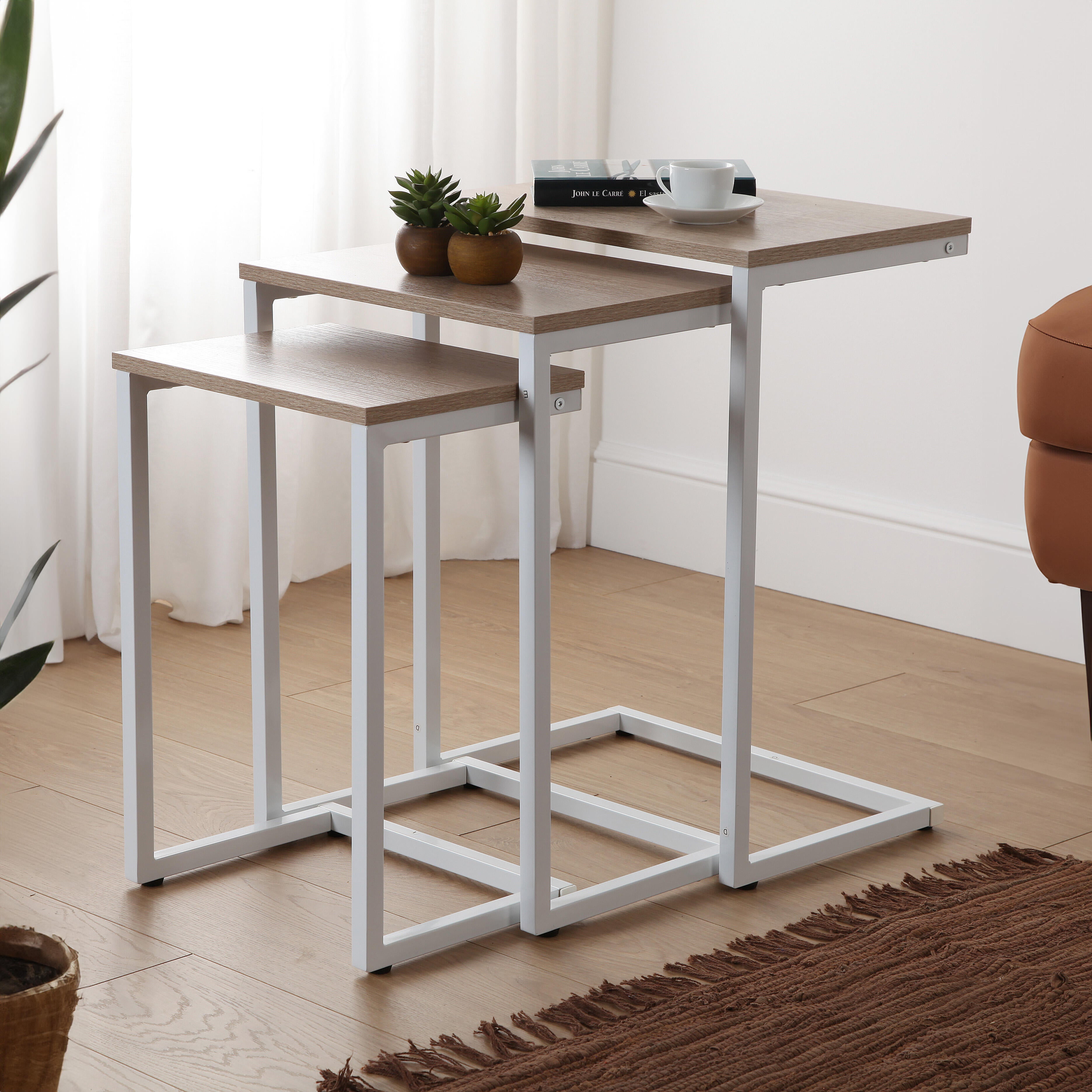 Juego de tres mesas industrial versa home 60x30x46cm blancas