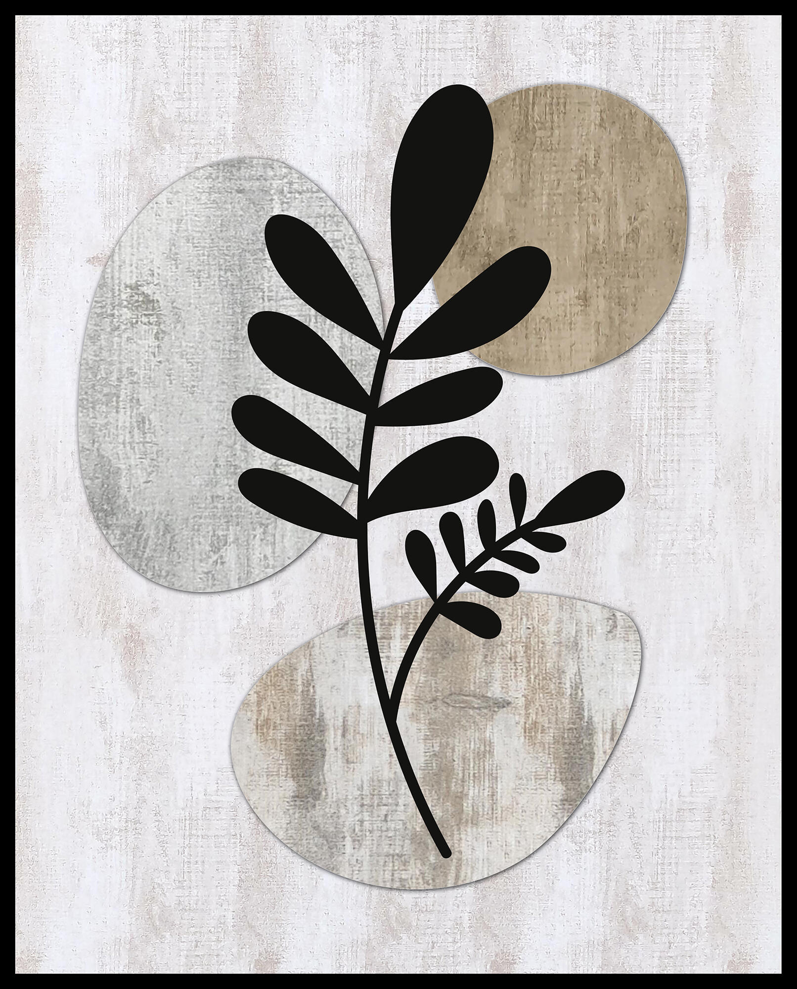 Quadro com moldura Deco Line Folhas redondas 40x50 cm preto - 2