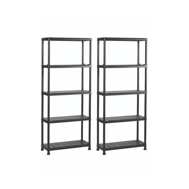 Lot de 2 étagères plastique noir SPACEO, 5 tablettes l.75xH.176xP.32 cm