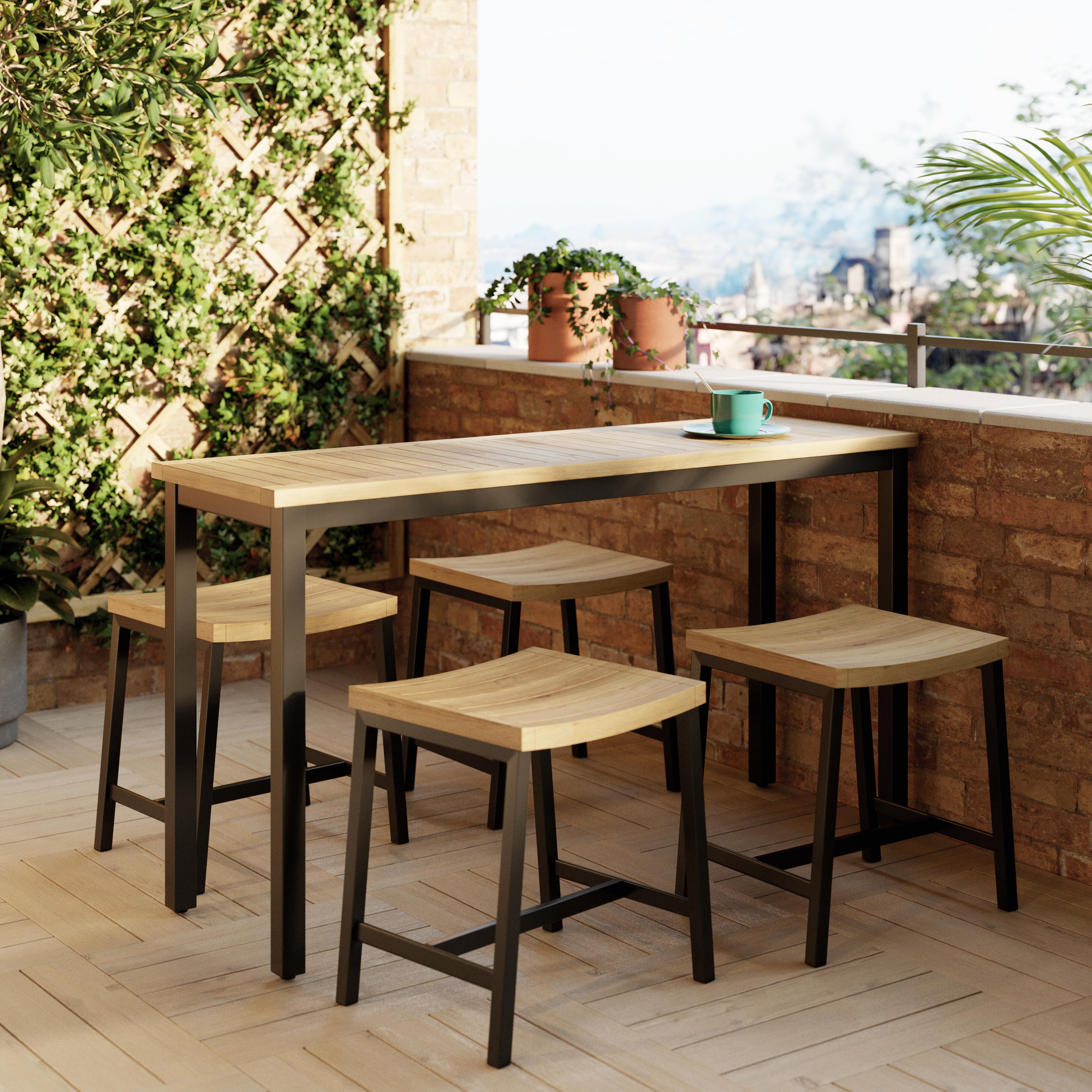 Conjunto de jardín oris mesa alta de aluminio y eucalipto para 4 comensales