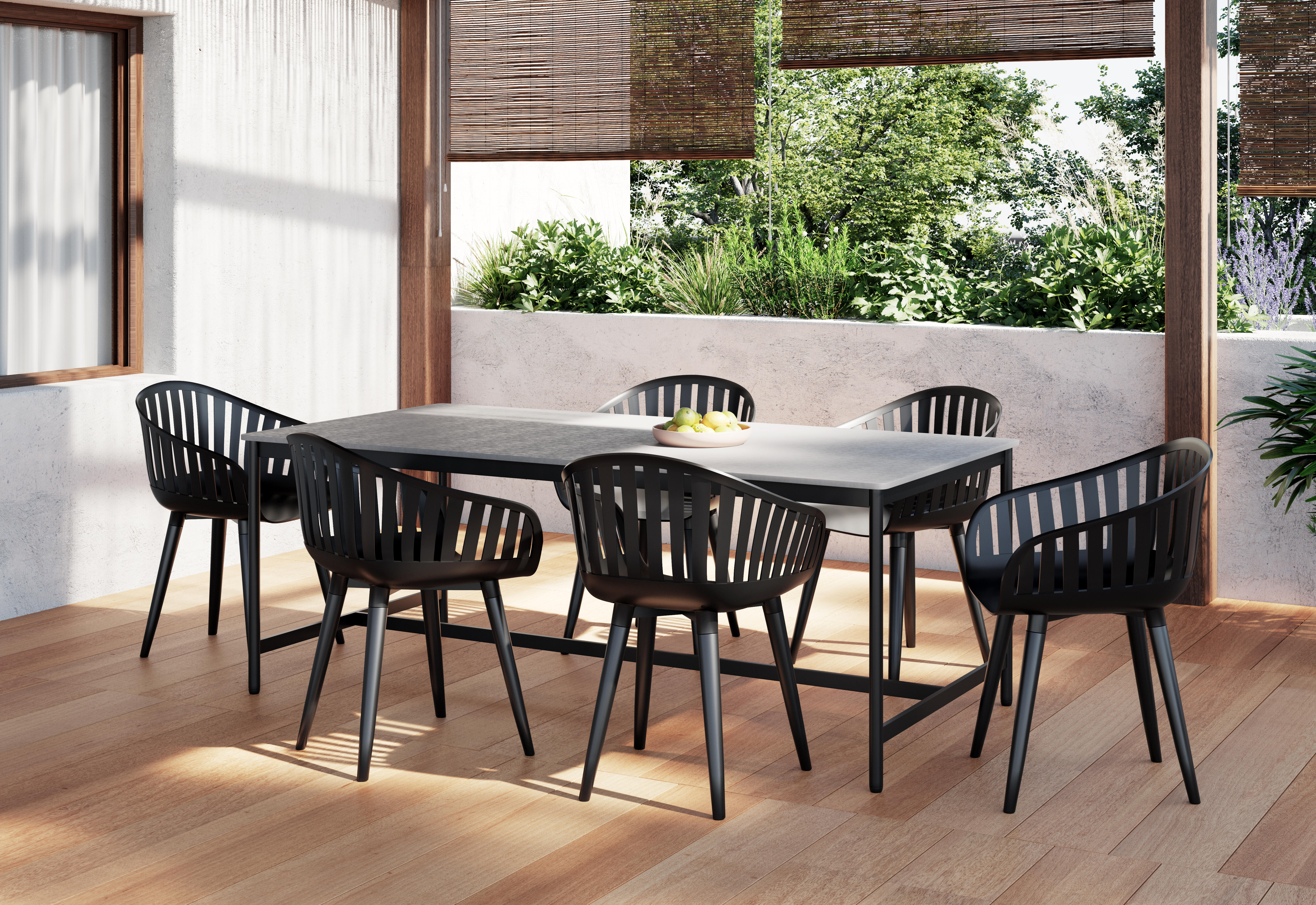 Conjunto de jardín naterial idunn de aluminio y resina negro para 6 comensales