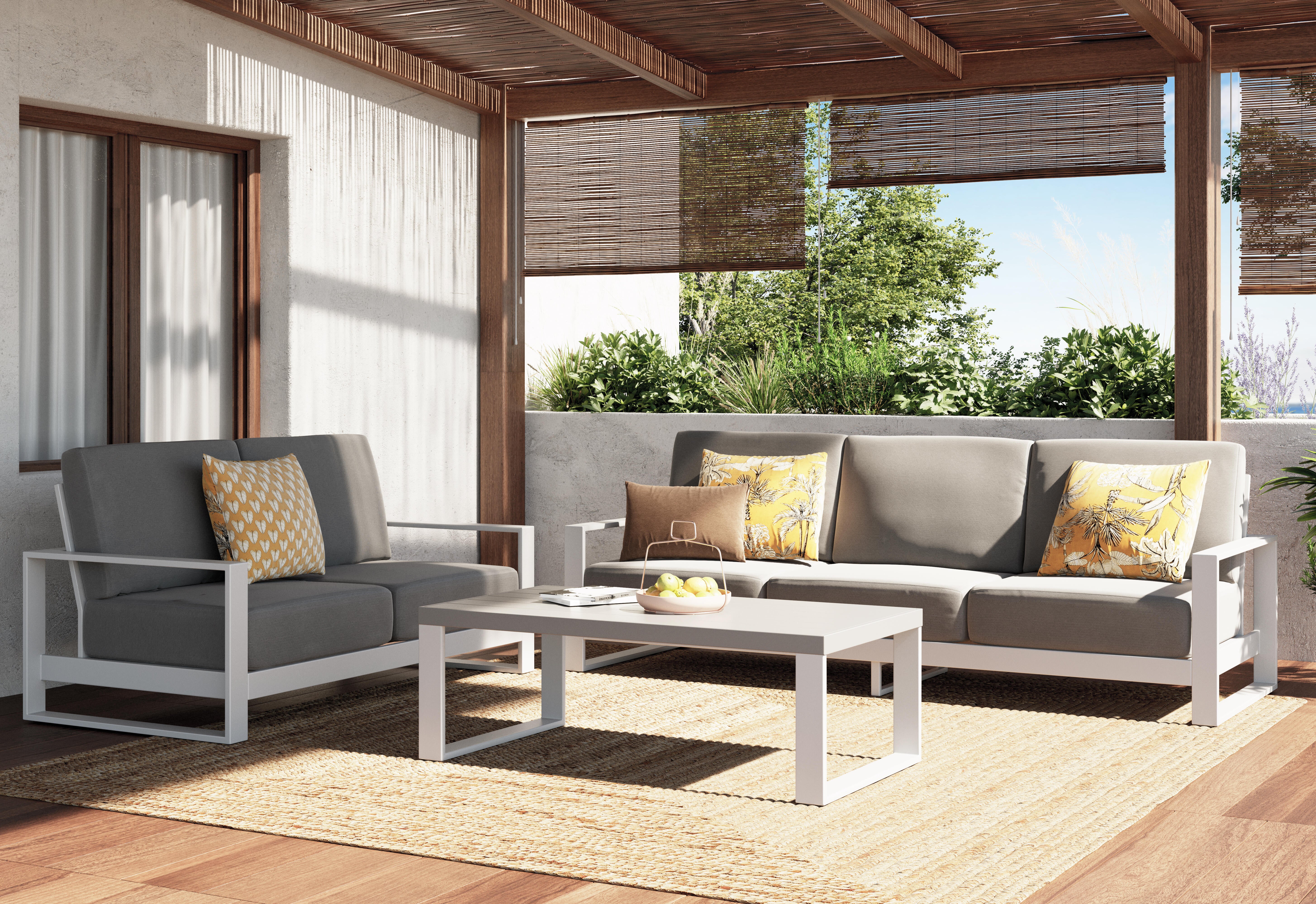 Sofá de jardim com almofada para 3 pessoas branco Naterial Athena - 5