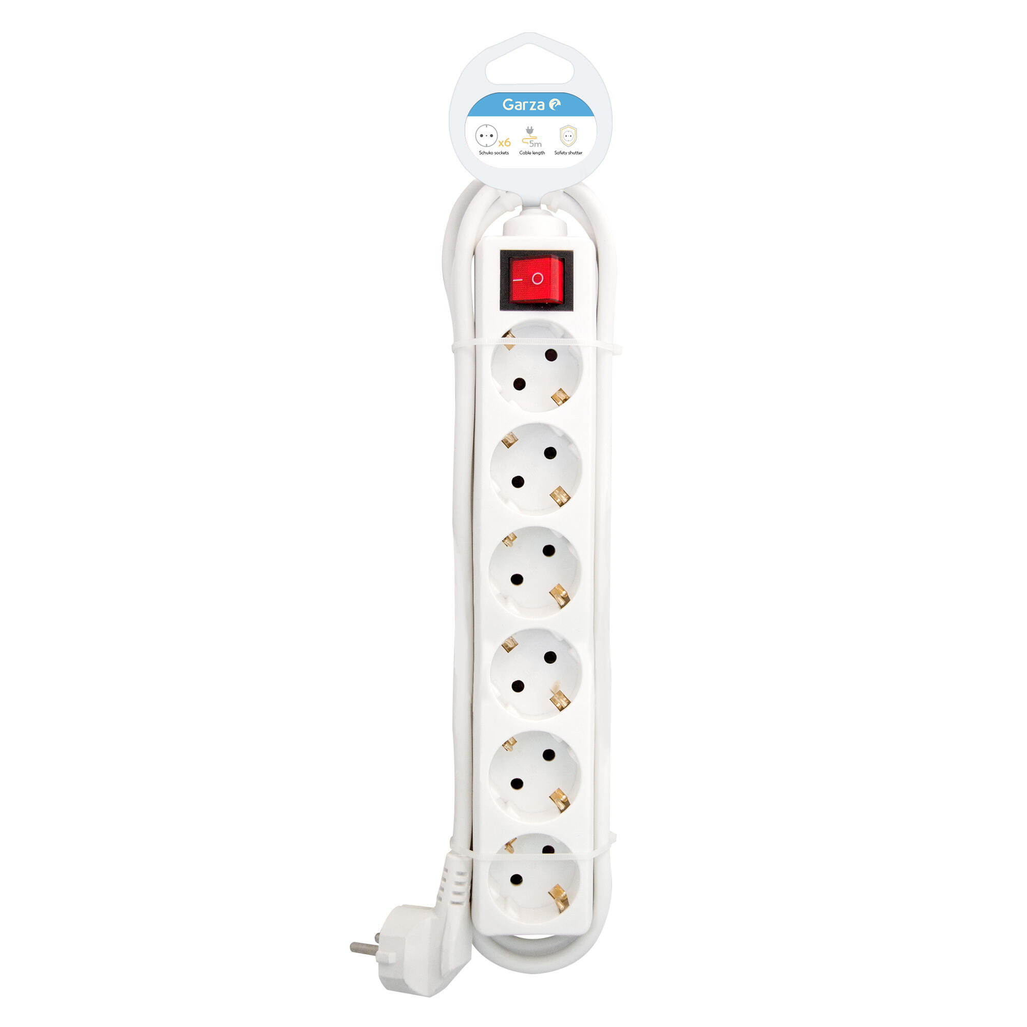 Extensão de 6 tomadas com interruptor 5m branco Garza - 8