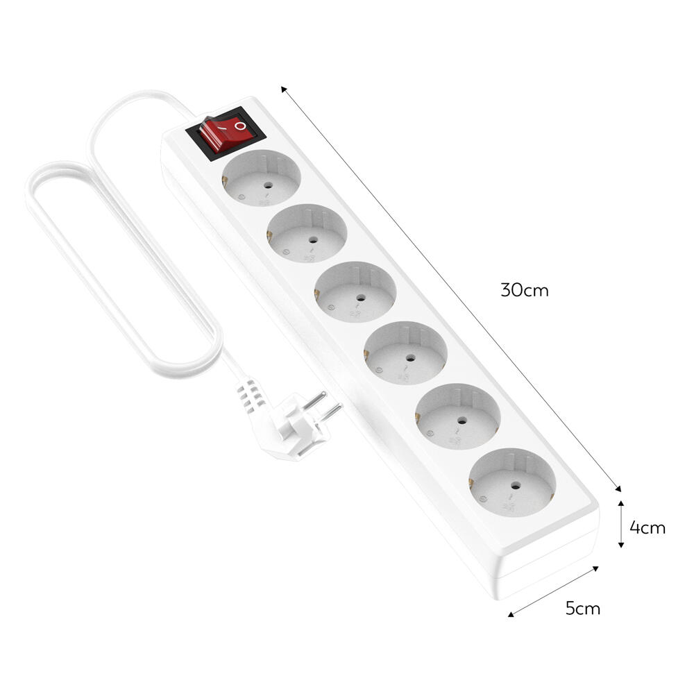 Extensão de 6 tomadas com interruptor 5m branco Garza - 6
