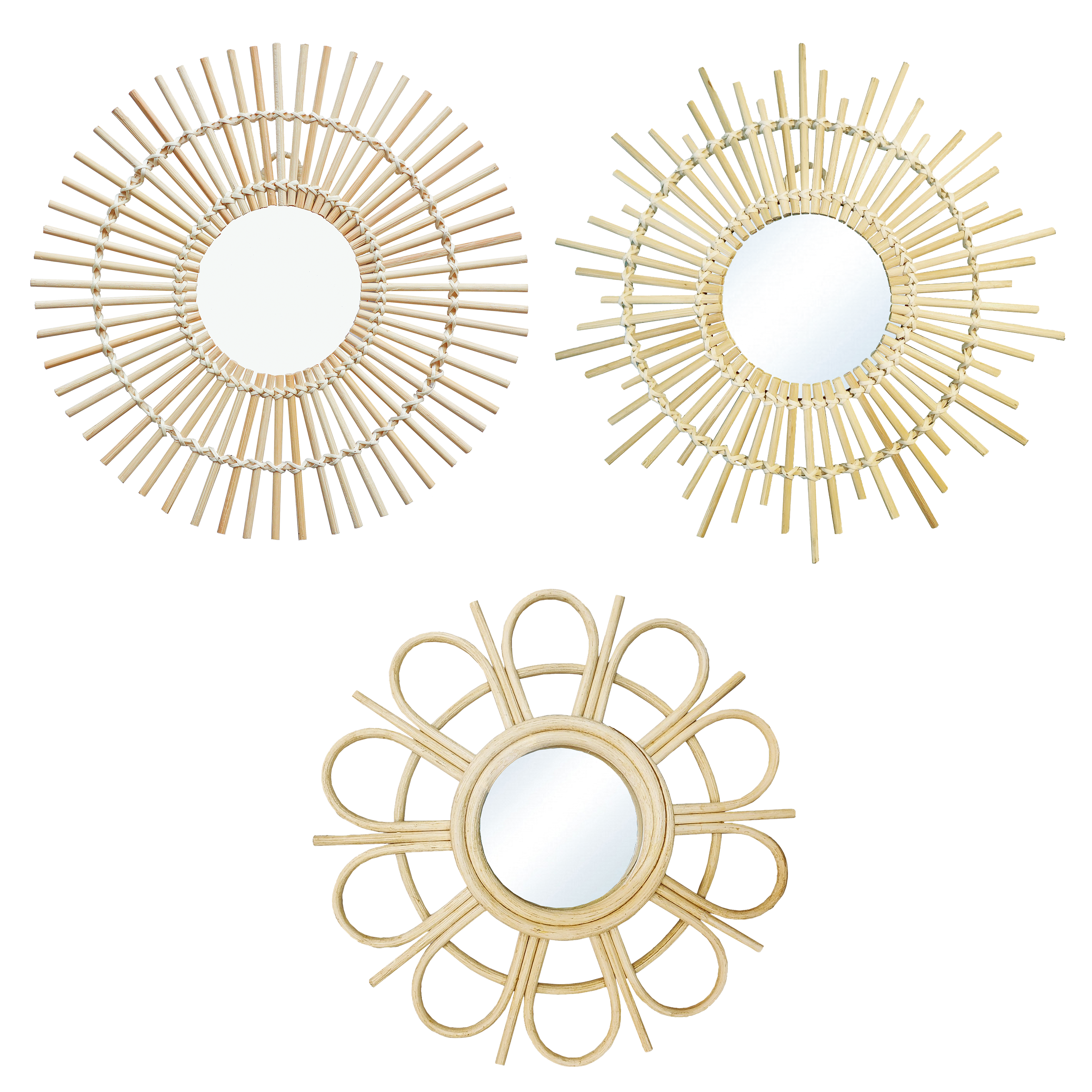 Assortiment de 3 miroirs rond beige Bambou INSPIRE diam.30 cm - 4