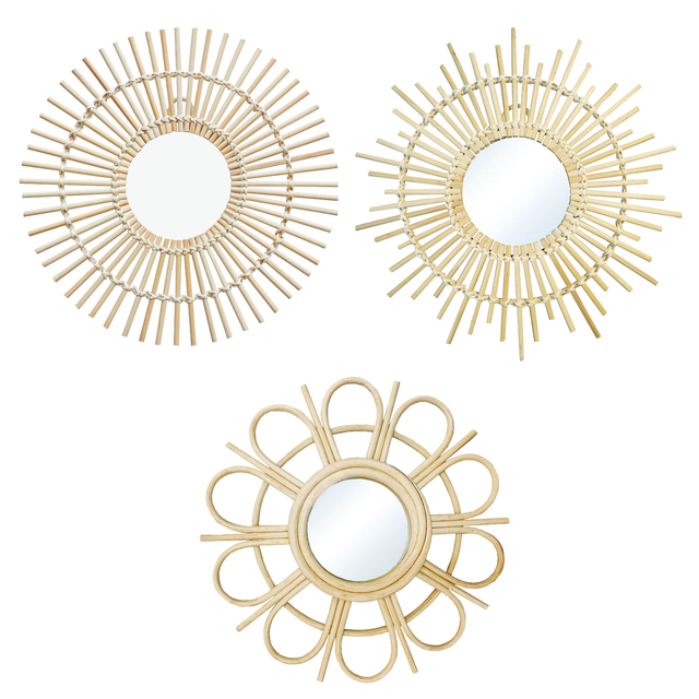 Zestaw luster dekoracyjnych Bamboo 3 szt. w bambusowej ramie Inspire