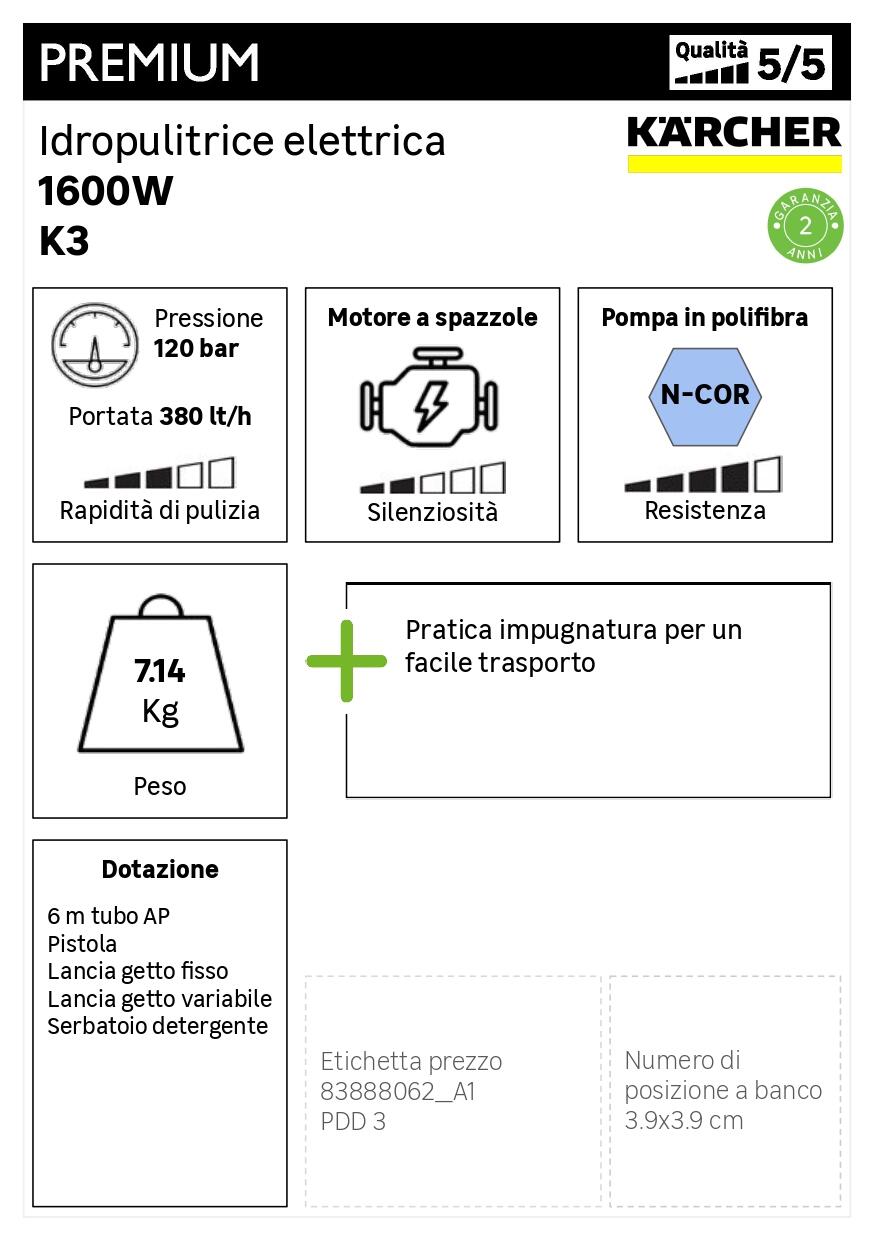 Idropulitrice ad alta pressione elettrica ad acqua fredda KARCHER K3 380 l/h 120 bar - 13