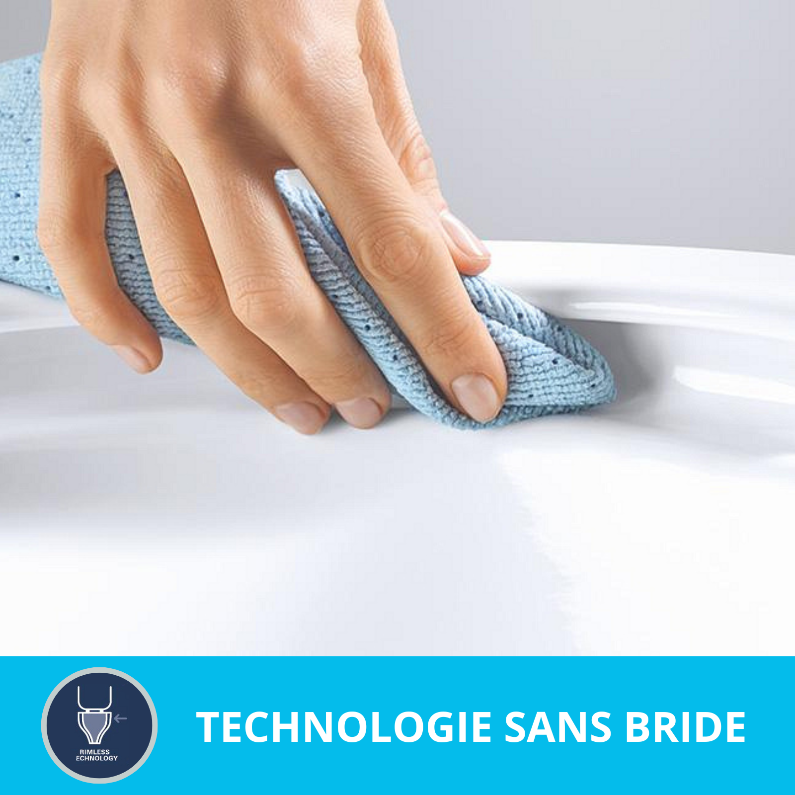 Grâce à la technologie sans bride de GROHE, la totalité de la surface des WC est facilement accessible et se nettoie sans effort, même dans les endroits inaccessibles. La dissimulation des bactéries dans les recoins et sous le rebord des WC fait désormais partie du passé. La technologie sans bride de GROHE ne leur laisse aucune chance. - 1