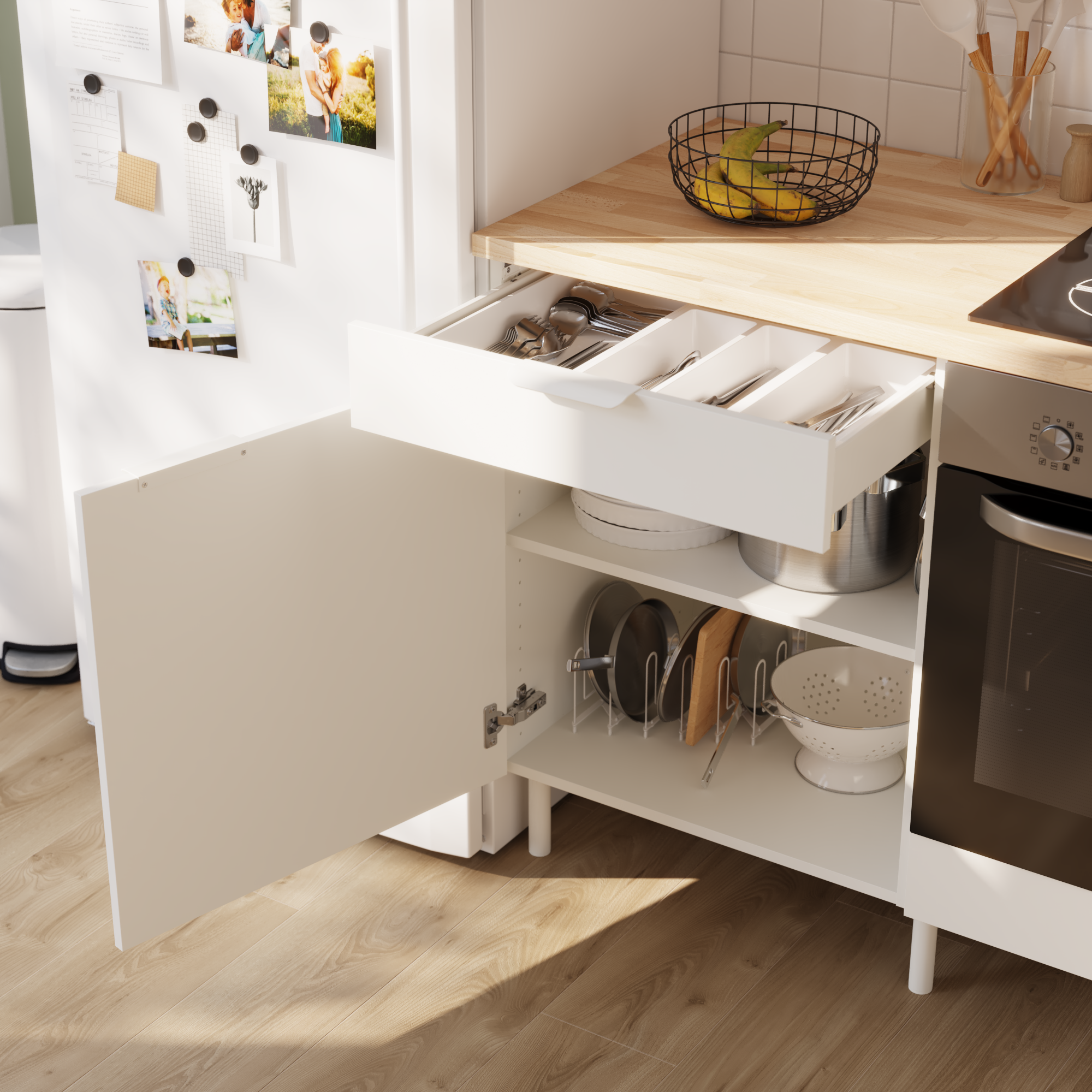 Mueble bajo de cocina Eleki Blanco 1 cajón + 1 puerta H 87.1 x L 60 cm - 3