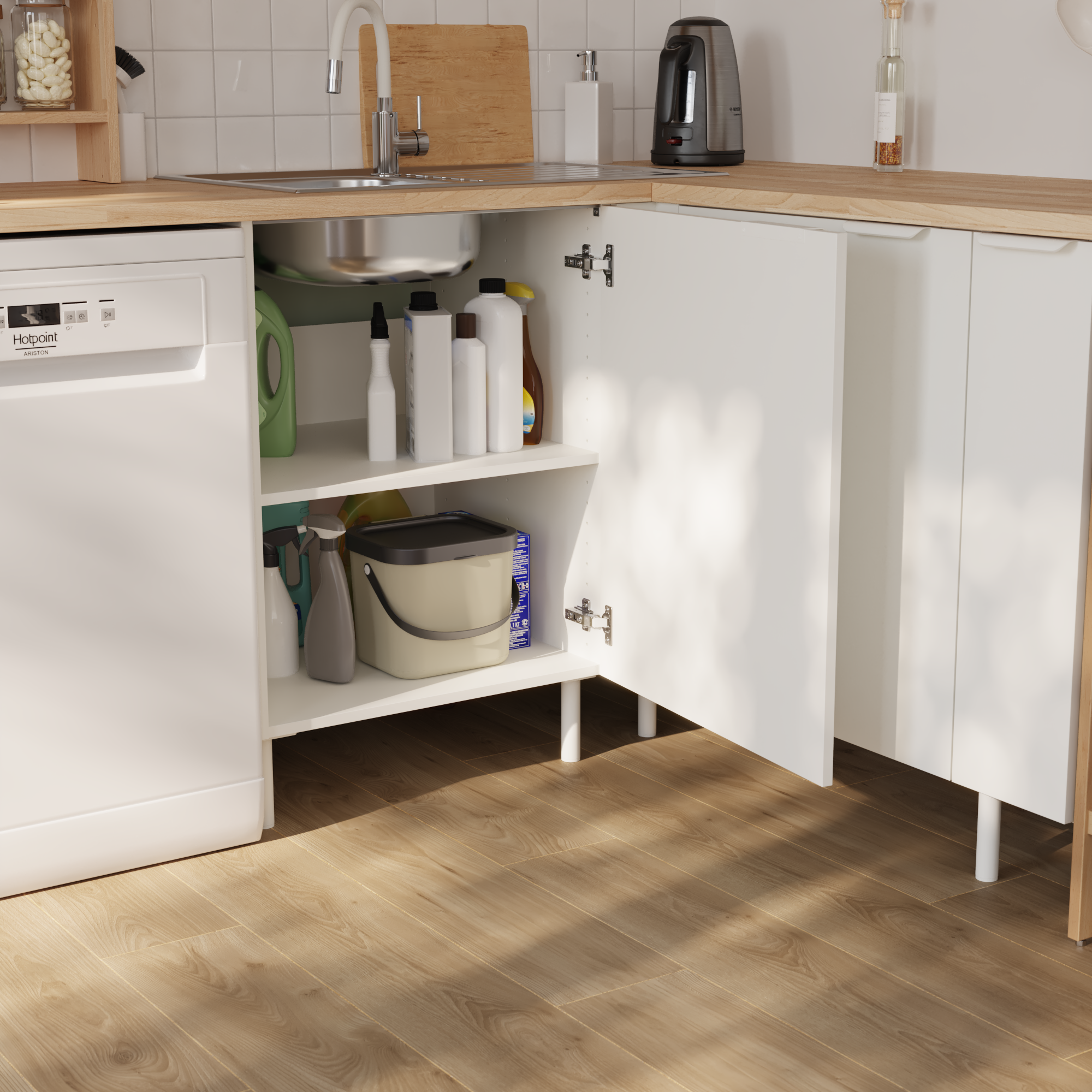 Meuble bas de cuisine Eleki blanc 1 porte H87.1 x l60 - 2