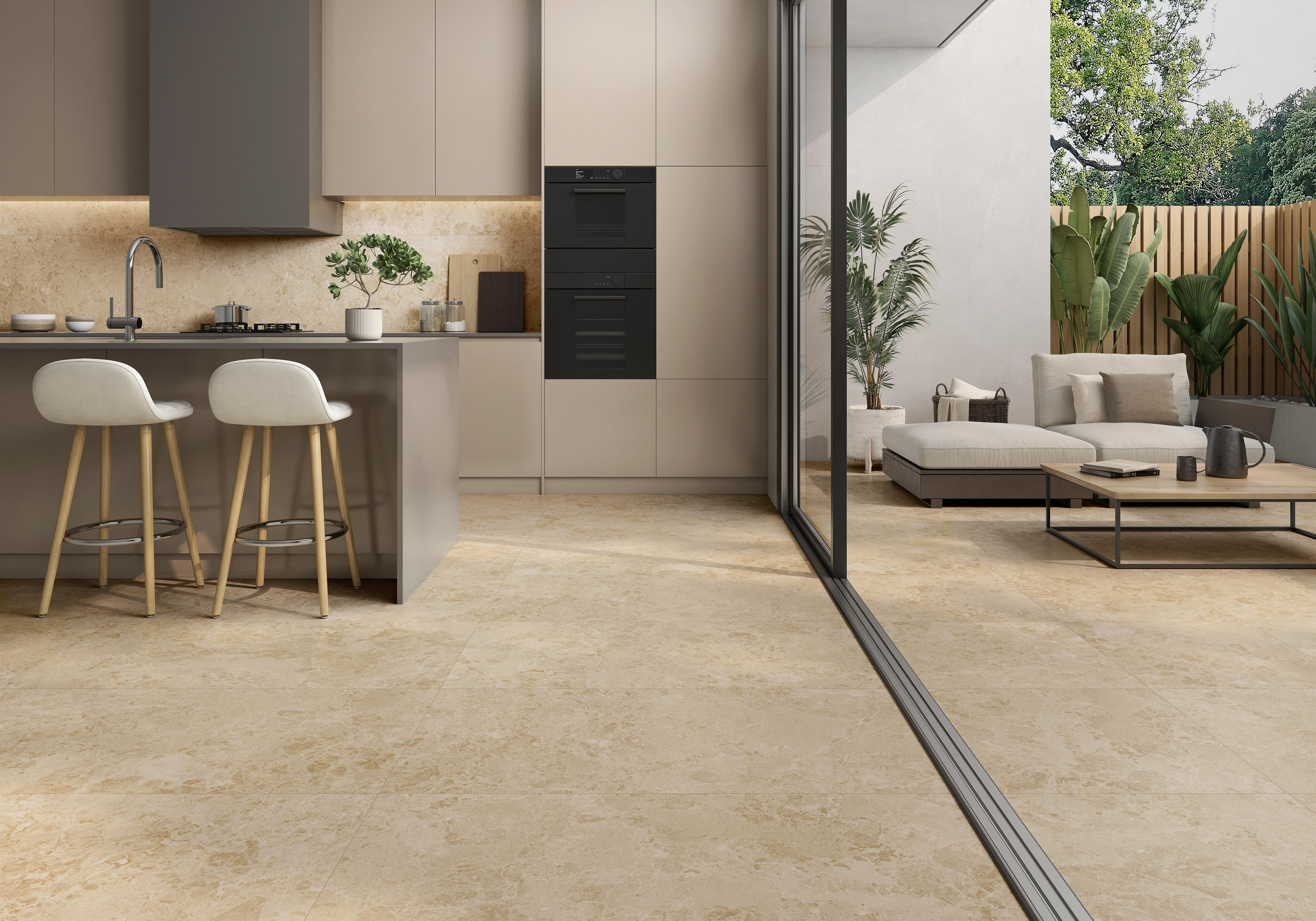 Suelo porcelánico ceppotech efecto cemento beige 60.5x60 cm c2 roca tiles