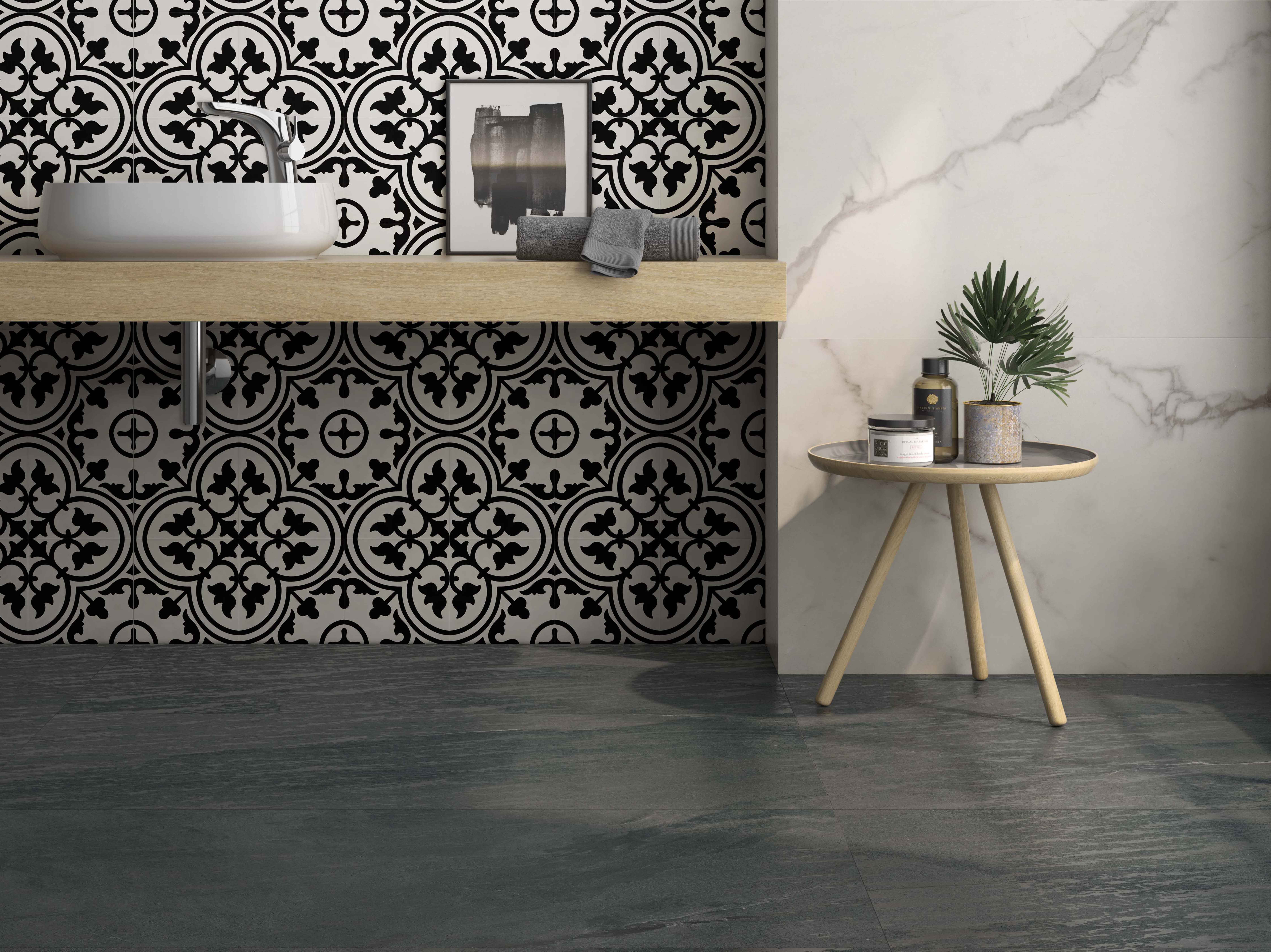Suelo porcelánico terranova efecto piedra negro 60x120 cm c1 roca tiles
