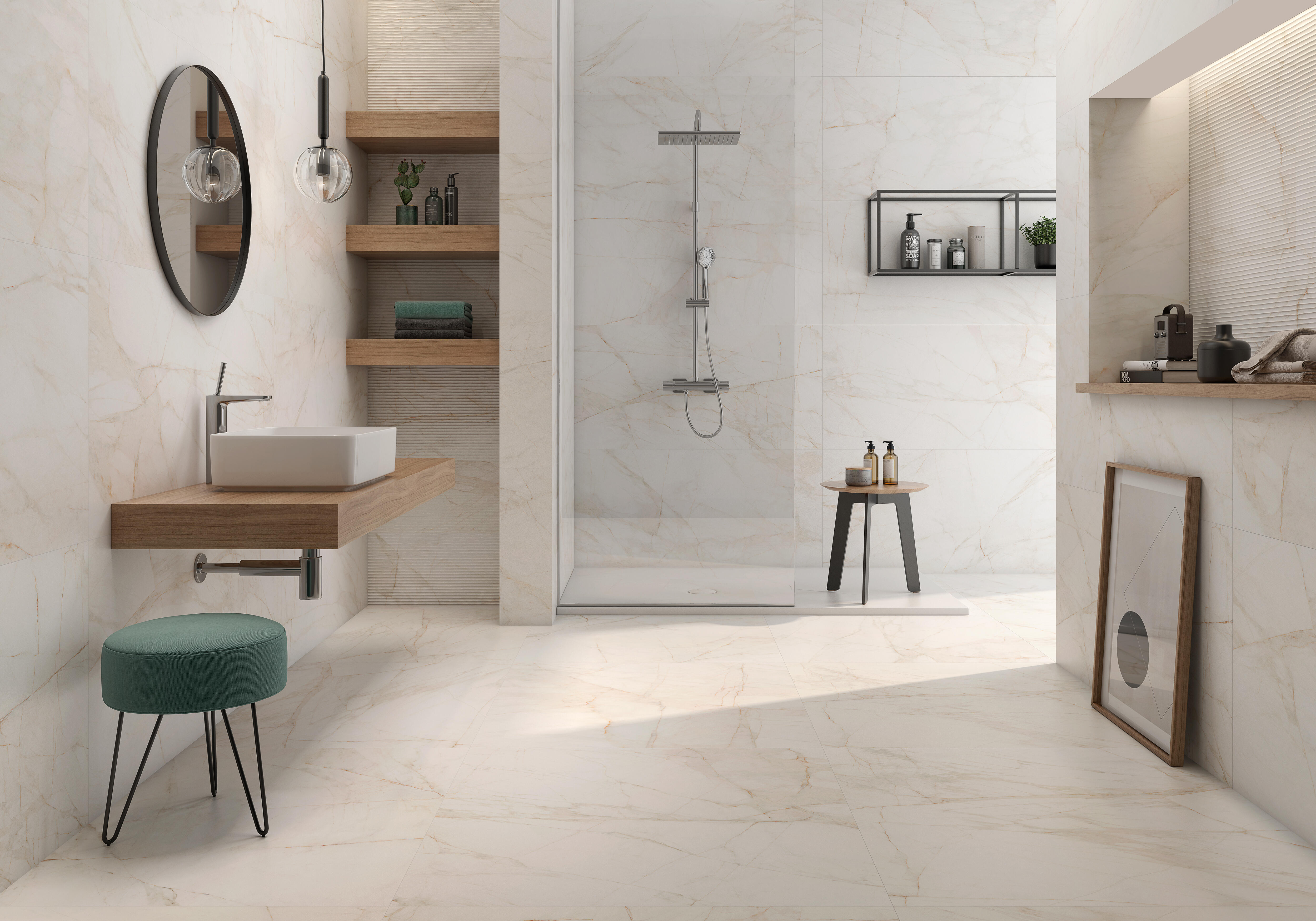 Suelo/azulejo porcelánico neutral marble dolomita efecto mármol blanco beige 120x60 cm c1 roca tiles