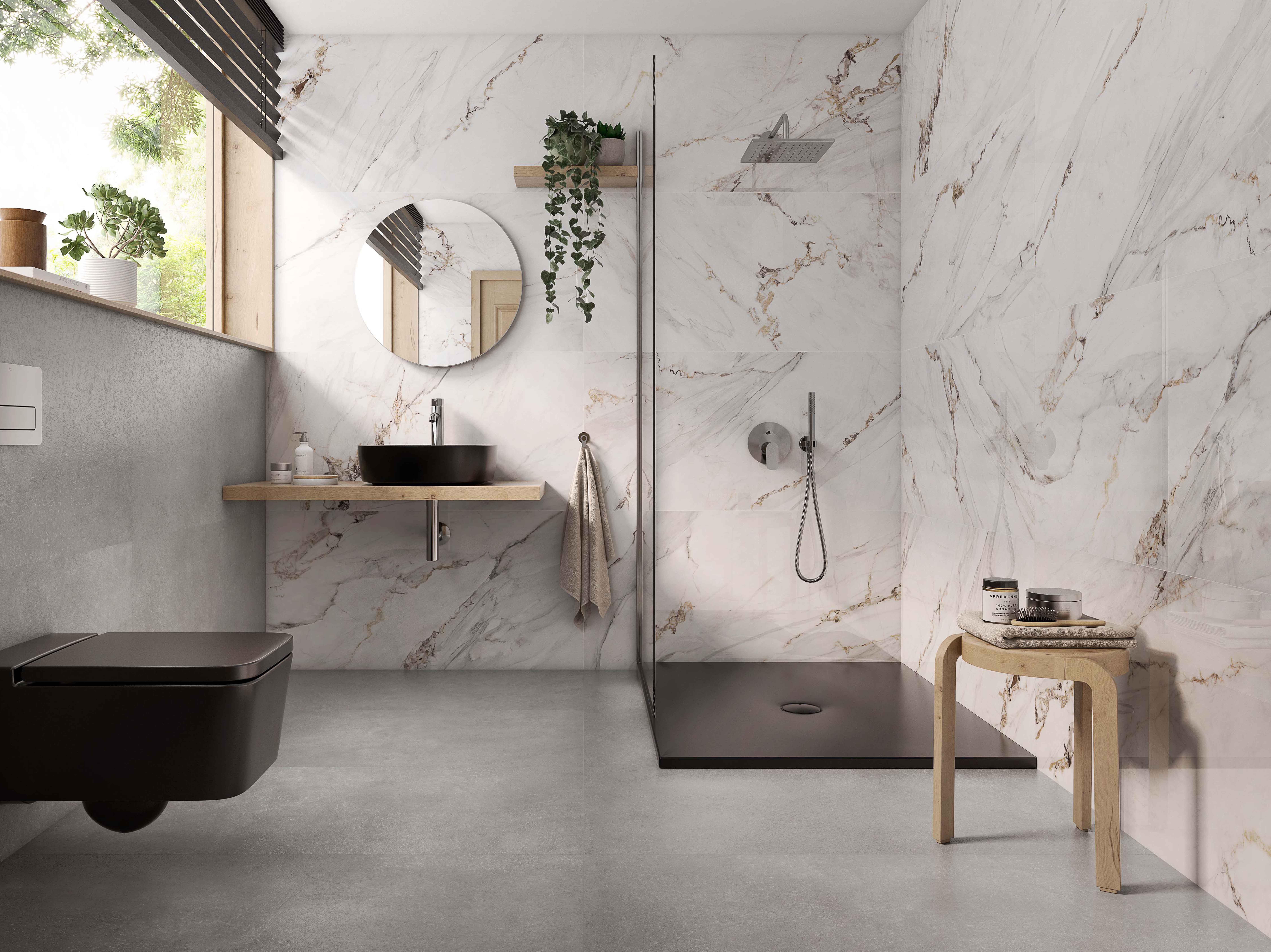 Suelo porcelánico new marble efecto mármol apuano pulido 90x90 cm roca tiles