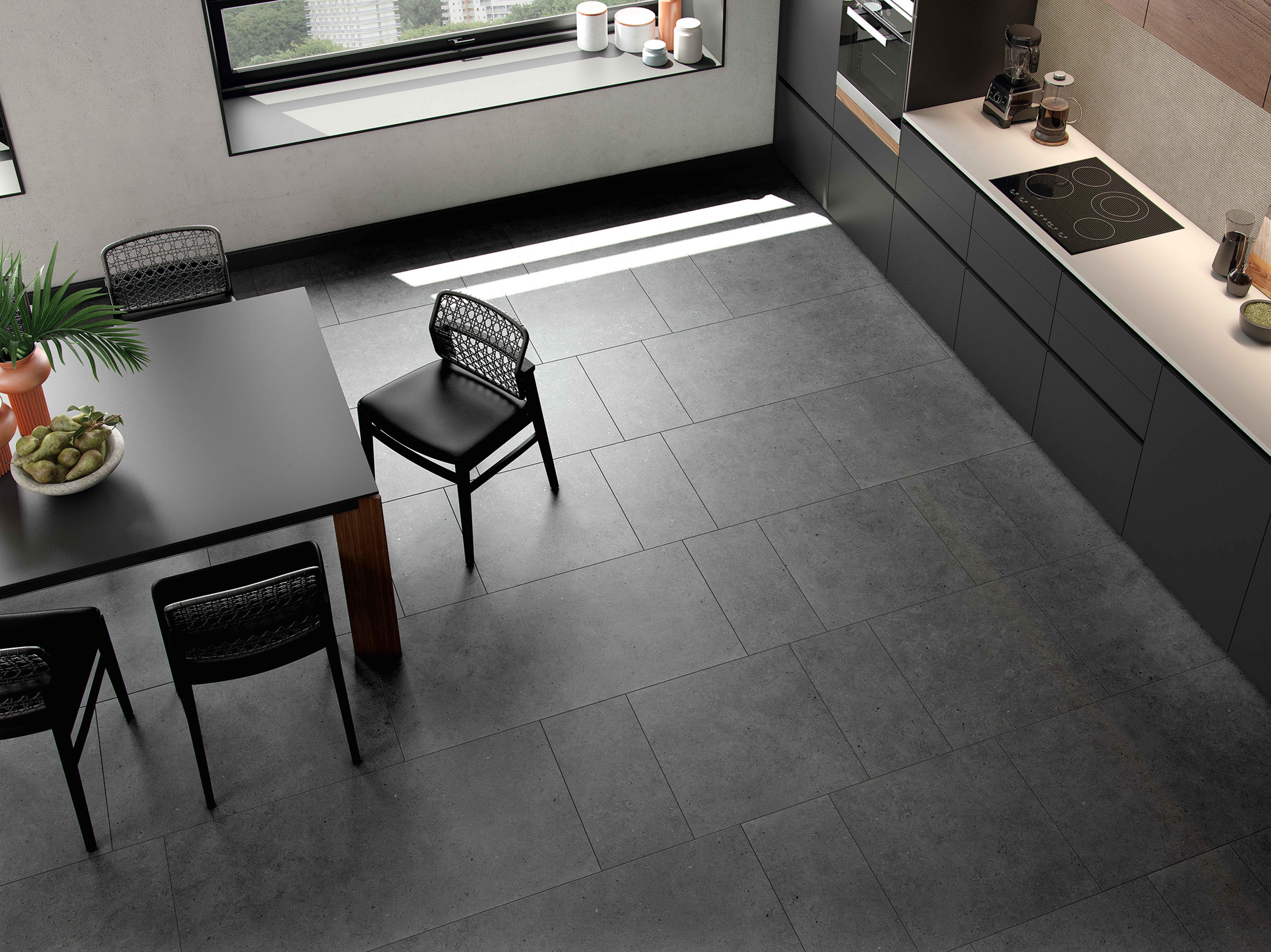 Suelo porcelánico basel efecto piedra negro 60x60 cm c1 roca tiles