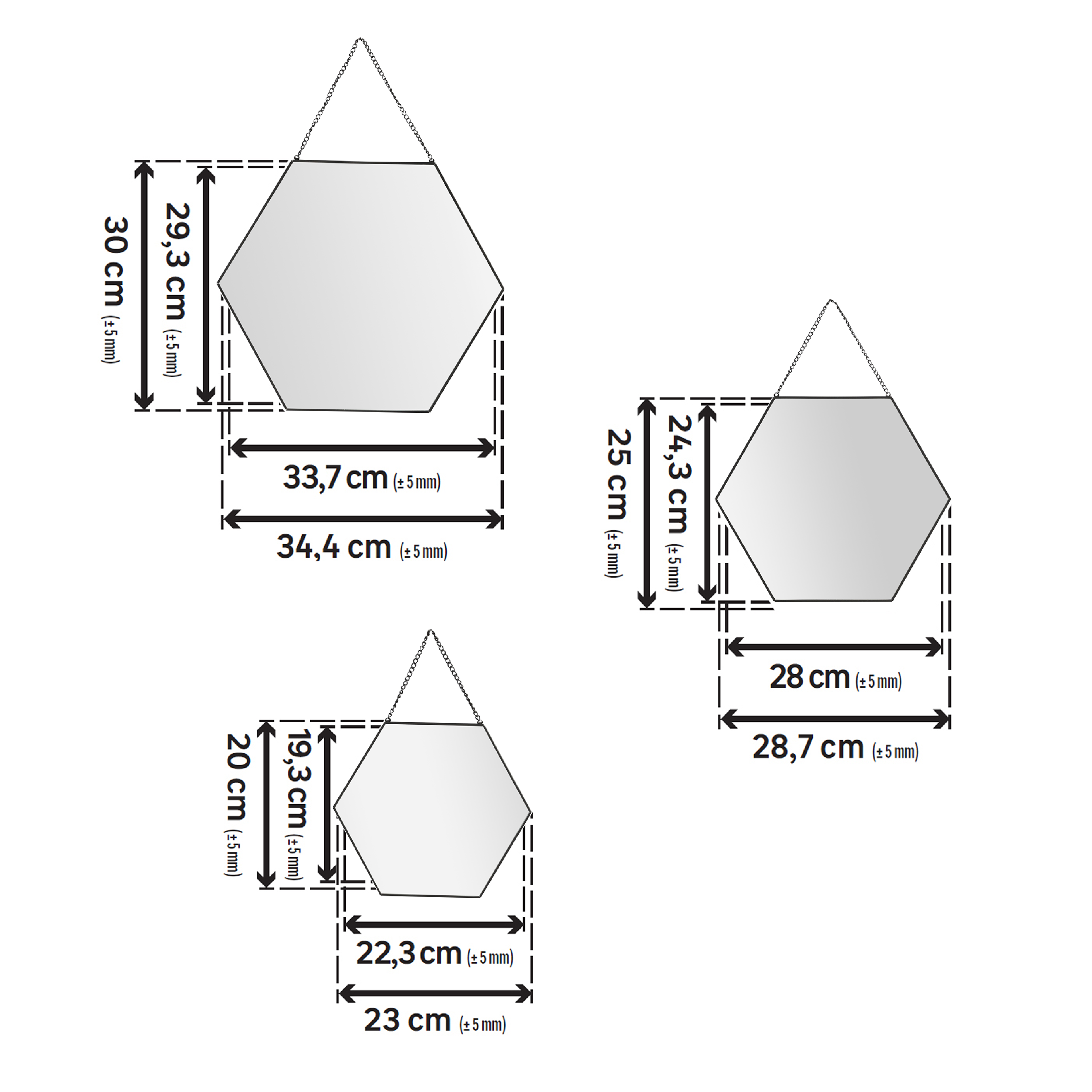 Assortiment de 3 miroirs hexagonal aluminium noir Hexagon INSPIRE, l.34.4 x H.30 - 3