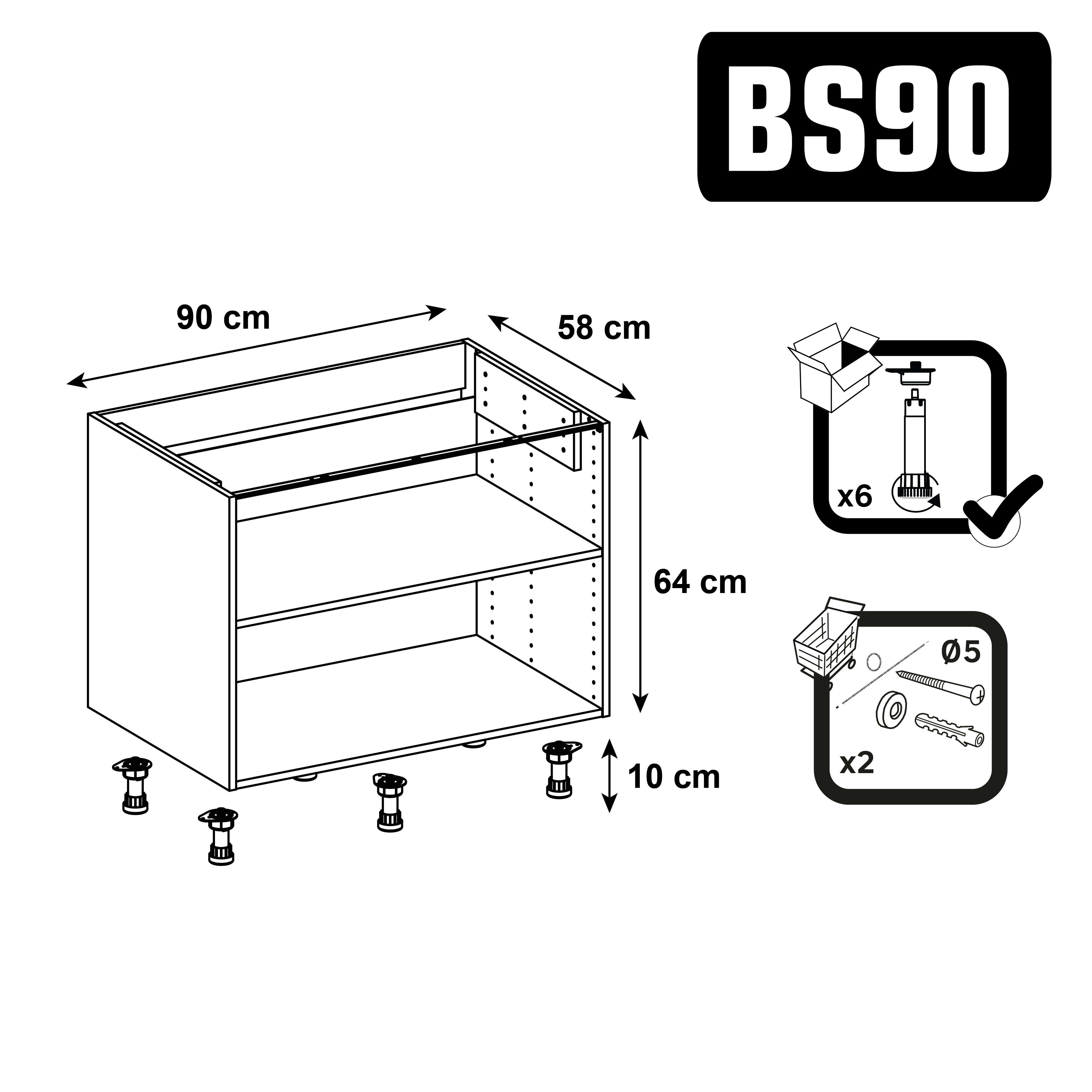 Caisson bas de cuisine DELINIA blanc H.64 x l.90 x P.58 cm - 5