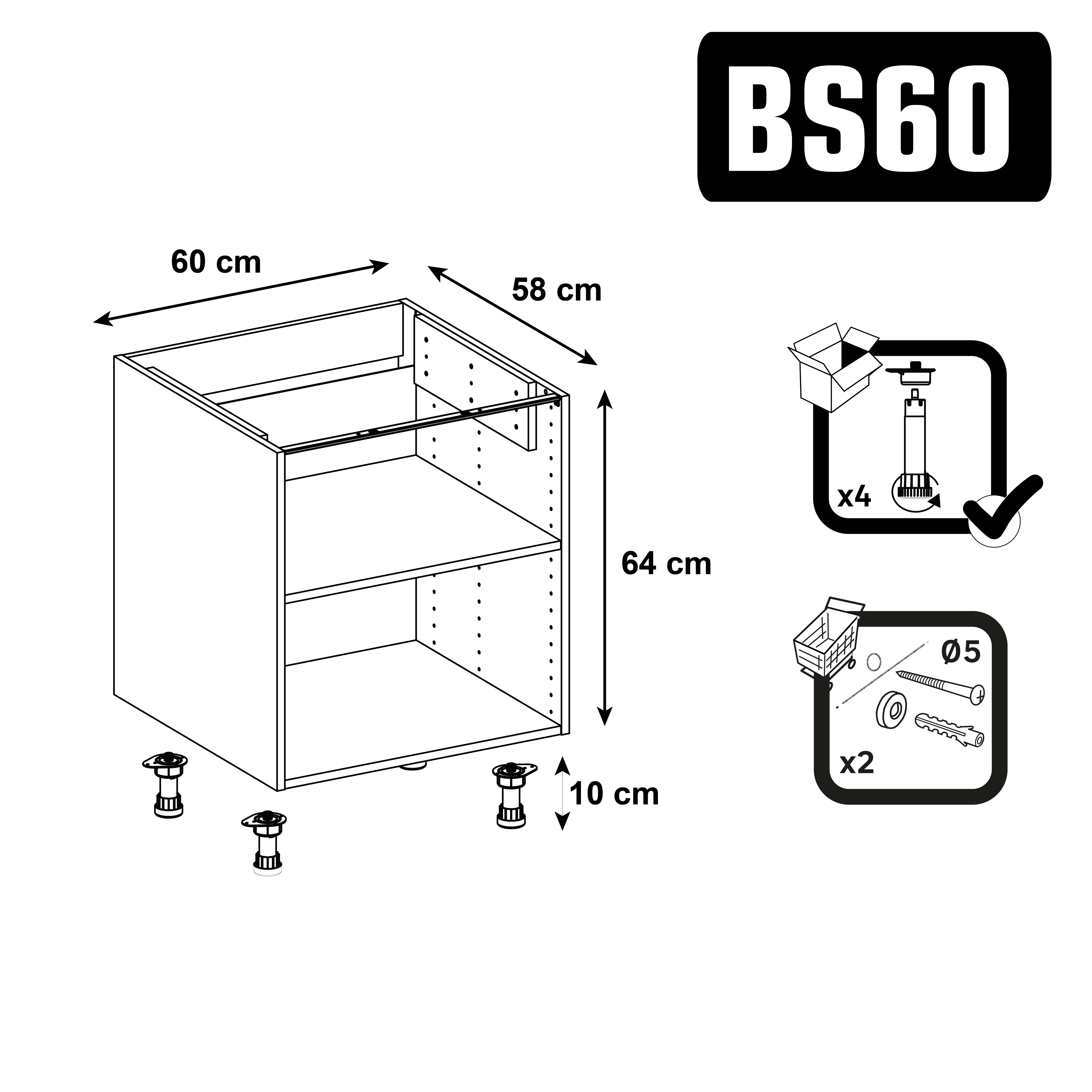 Caisson bas de cuisine DELINIA gris H.64 x l.60 x P.58 cm - 4