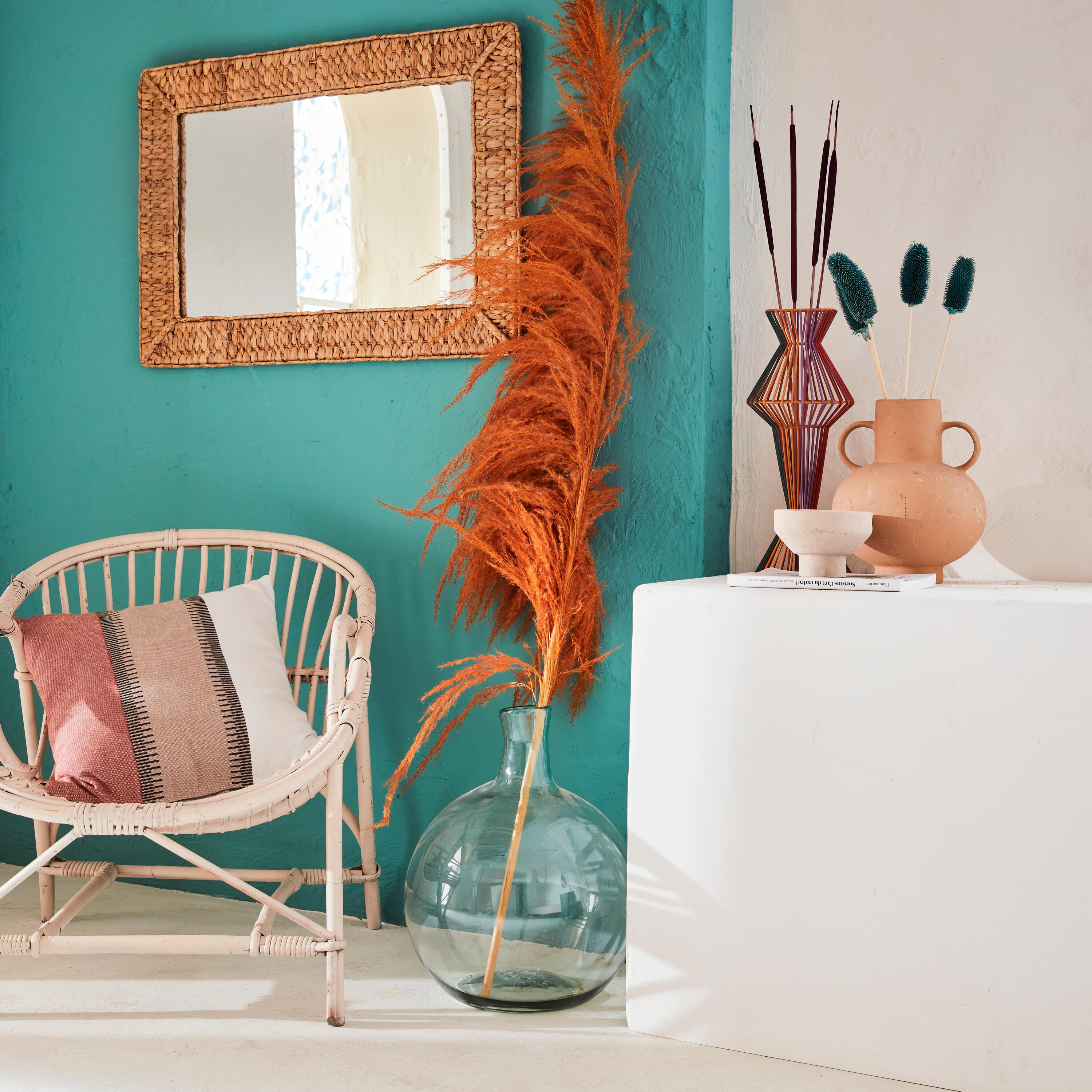 Espejo enmarcado de pared rectangular Jacinte mimbre beige mate INSPIRE de 54 x 78 cm - 9