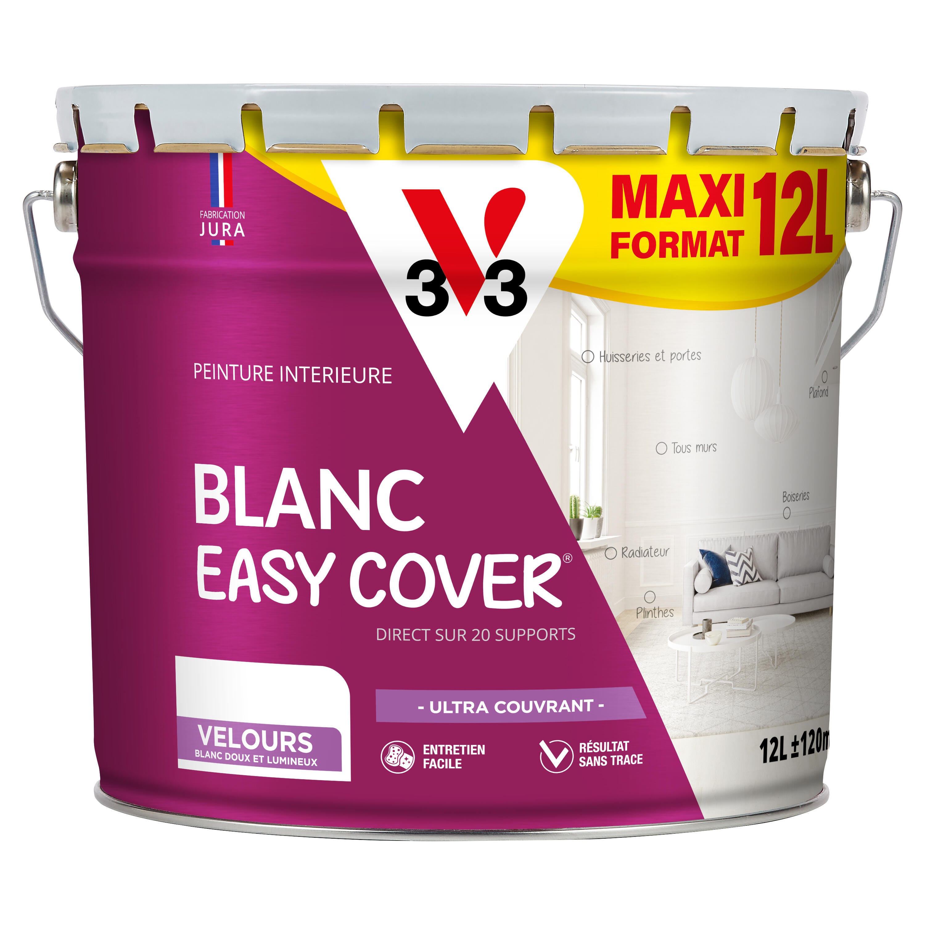 Peinture mur et plafond blanc velours V33 Easy cover® 12L | Leroy Merlin