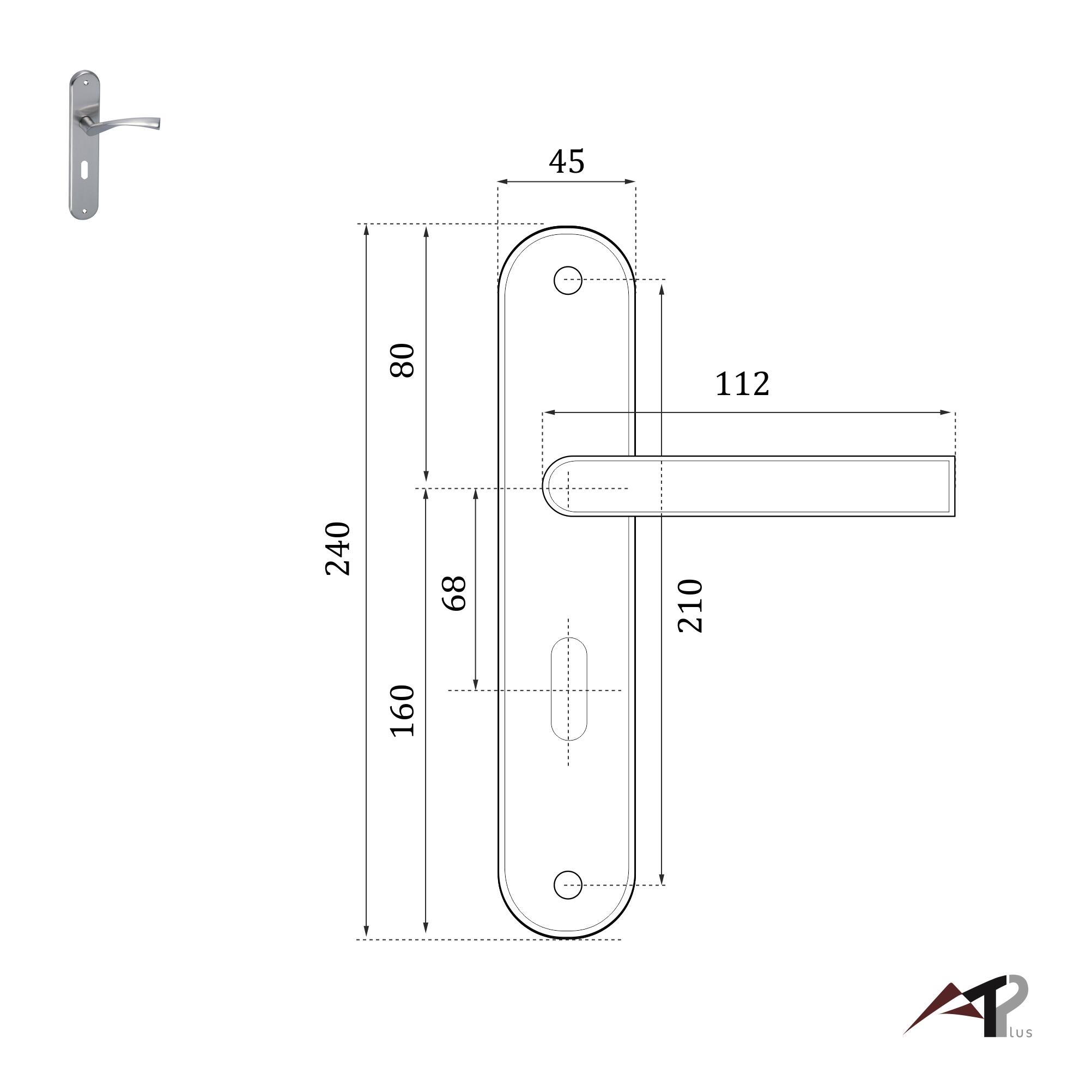 Puxador de porta interior placa com fechadura aço inoxidável Artaraz 20-13 + 716 - 3