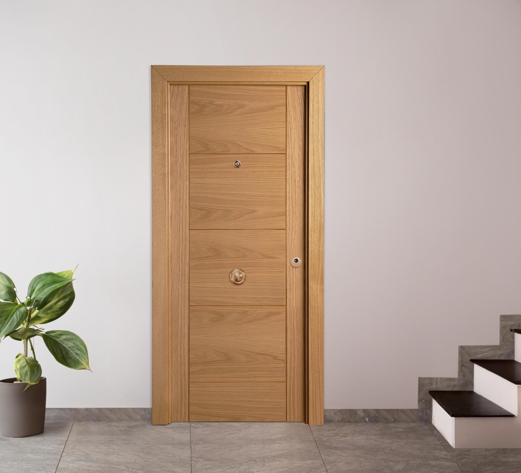 Puerta de entrada blindada noruega izquierda roble de 85.7x205 cm