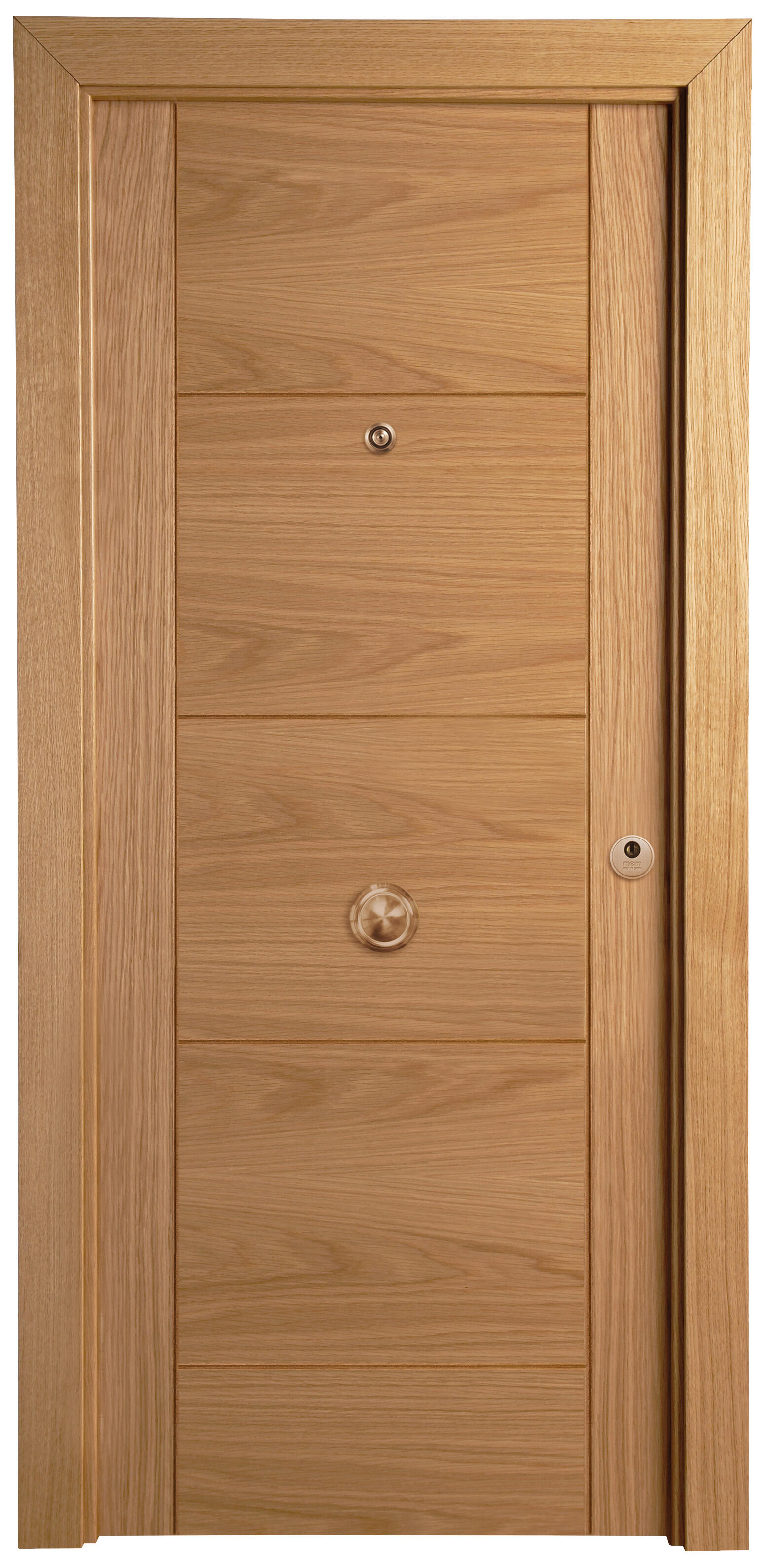 Puerta de entrada blindada serie 3P fresado roble / interior liso  roble apertura izquierda 205x86cm - 3