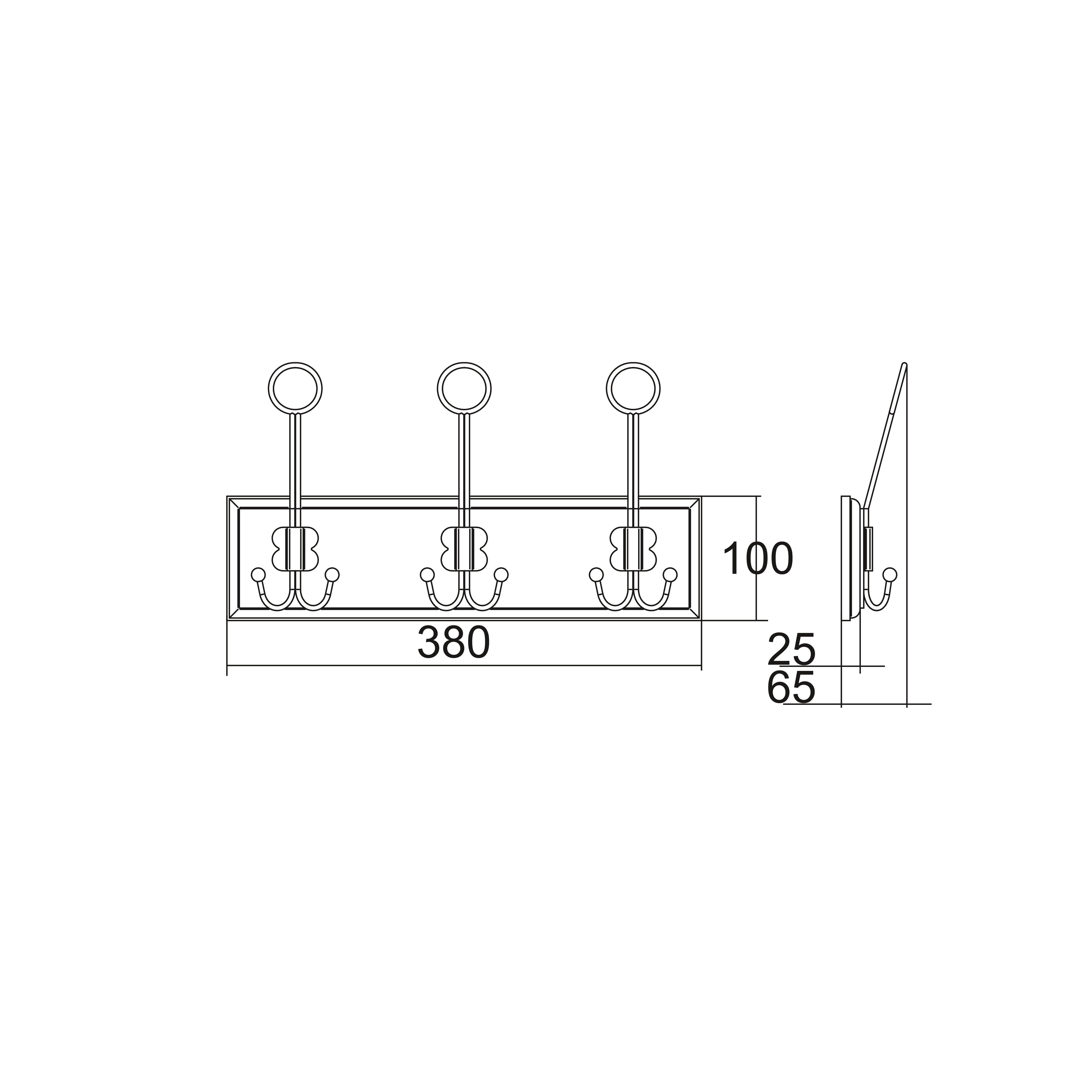 Perchero de pared acero y madera con 3 ganchos dobles, GAMET - 2