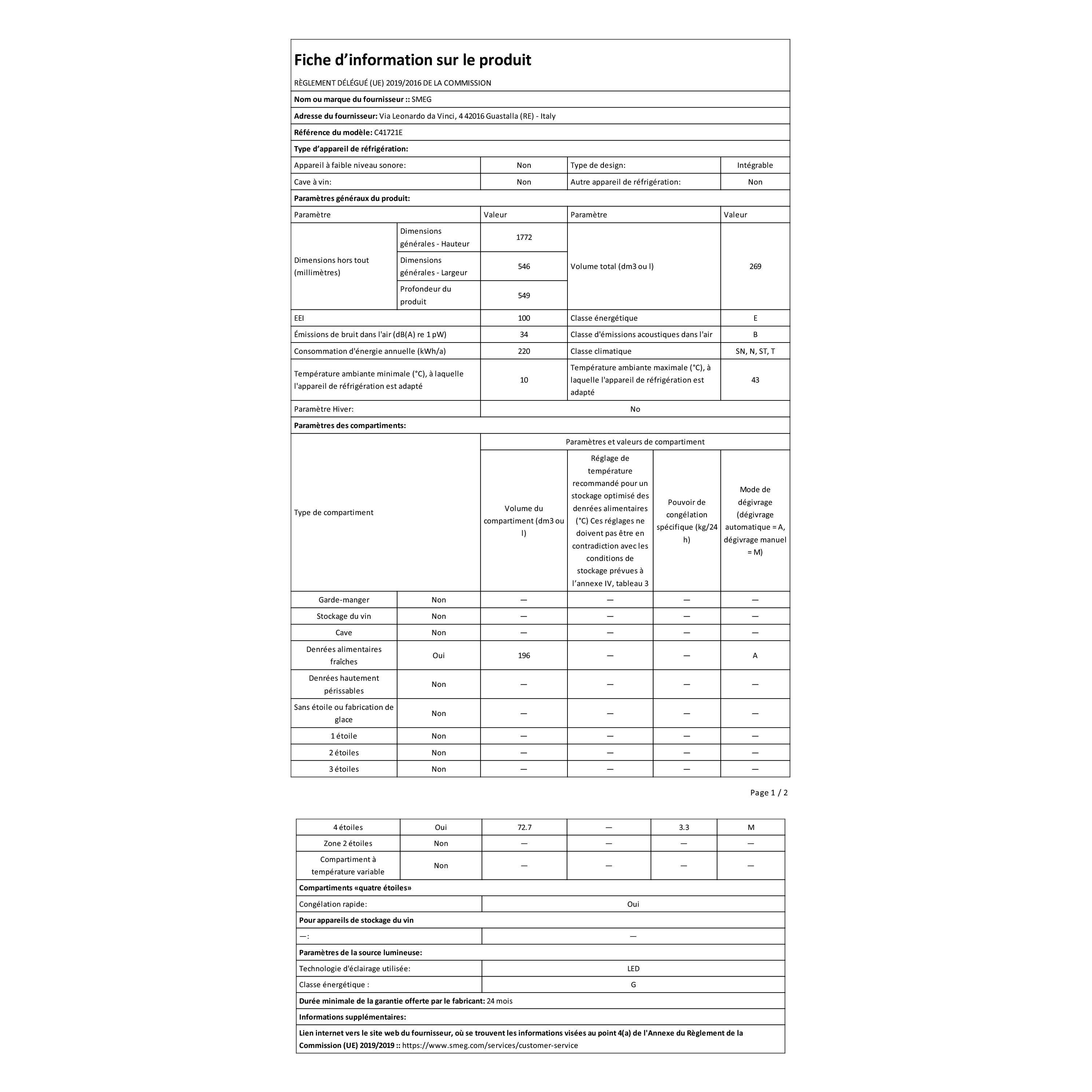 Réfrigérateur intégrable 2 portes 269L SMEG C41721E - 6