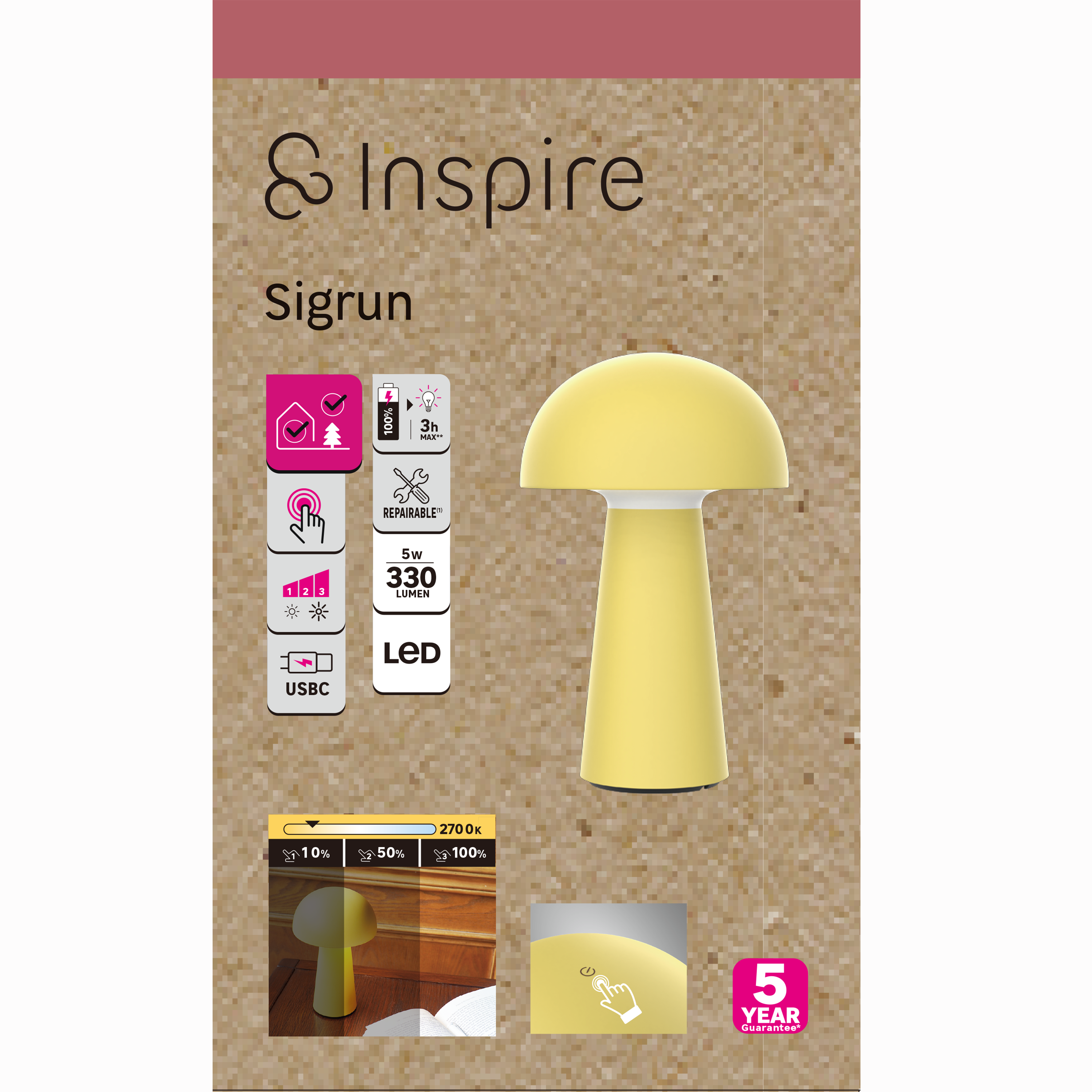Lampe Sigrun, abs, jaune, H.21 cm, INSPIRELED - 9