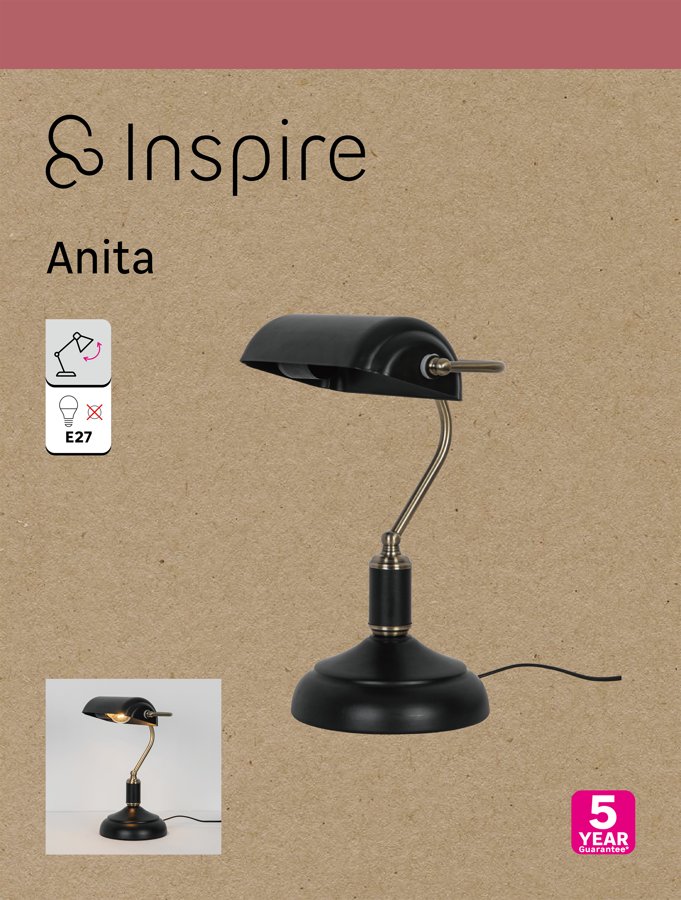 Lámpara de mesa compatible con casquillo E27 Anita INSPIRE con estructura hierro negro pantalla negra de hierro alimentación a red - 4