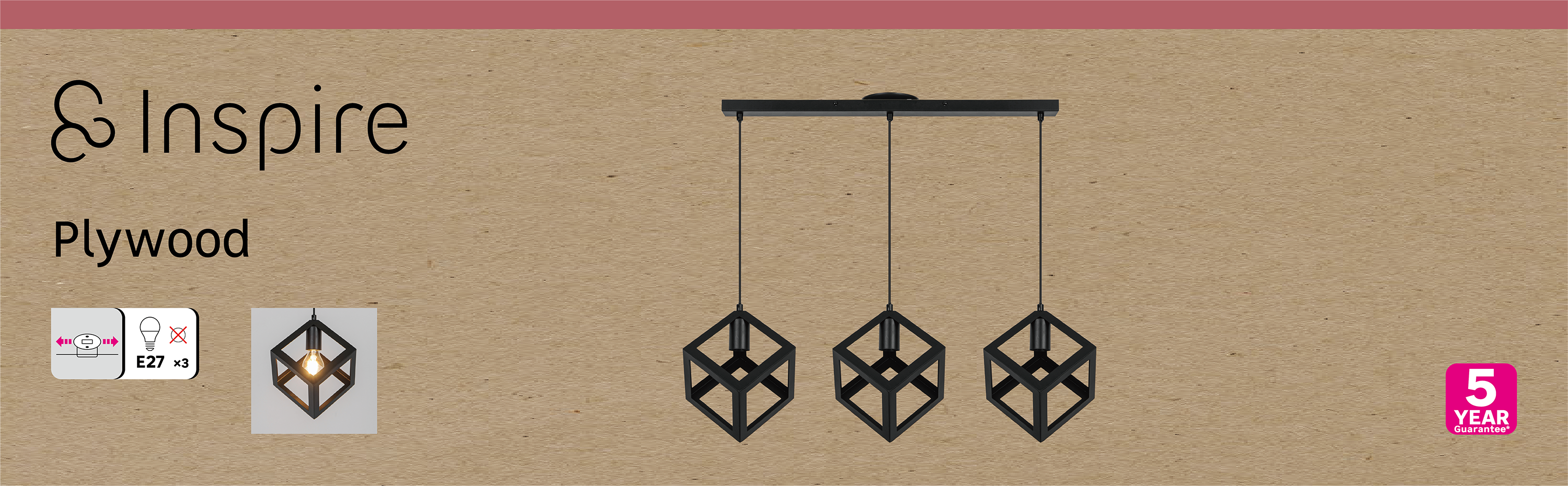 Lampa wisząca Plywood czarna 3 x E27 Inspire - 14