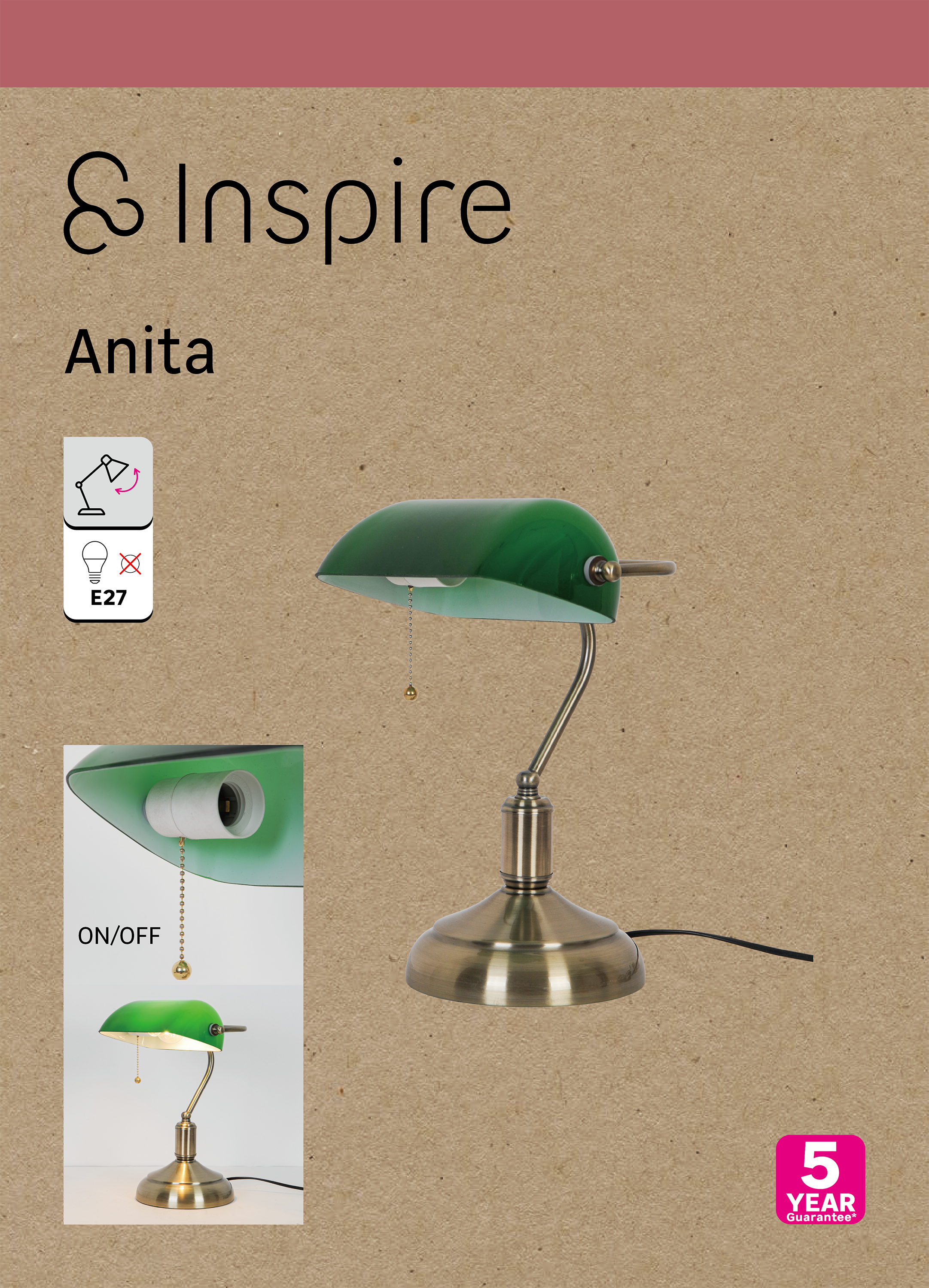 Lampe Anita, fer, verre vert, H.40 cm INSPIRE, E27 - 7